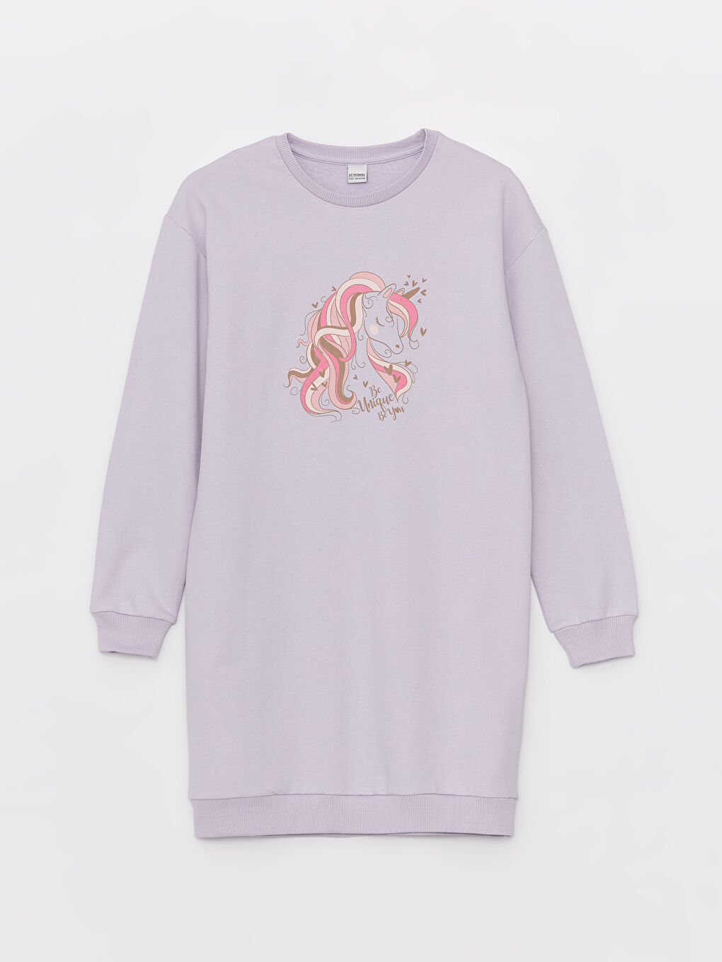 فستان كم طويل مطبوع بياقة دائرية للبنات