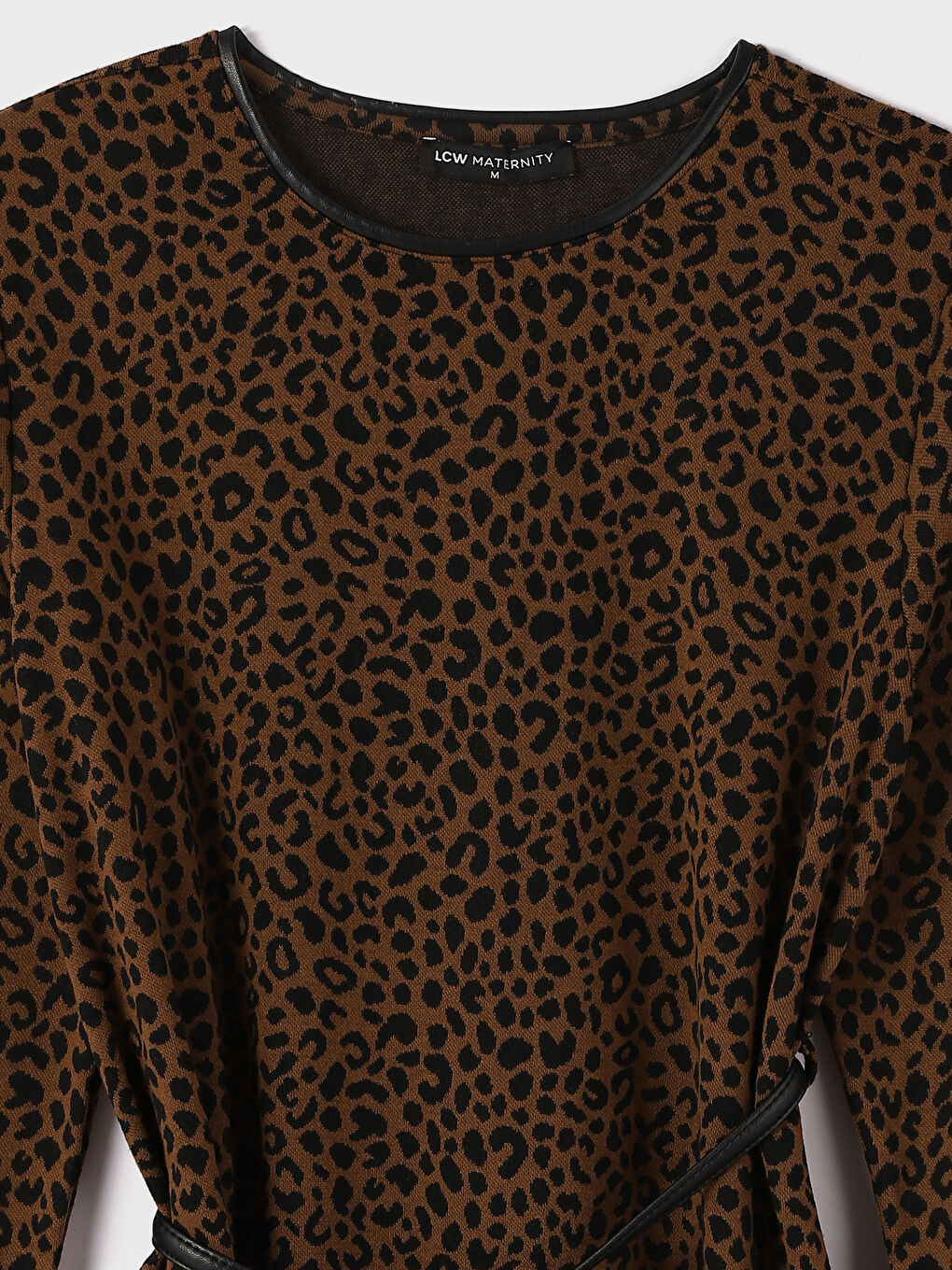 فستان حمل كم طويل منقوش بياقة دائرية-2