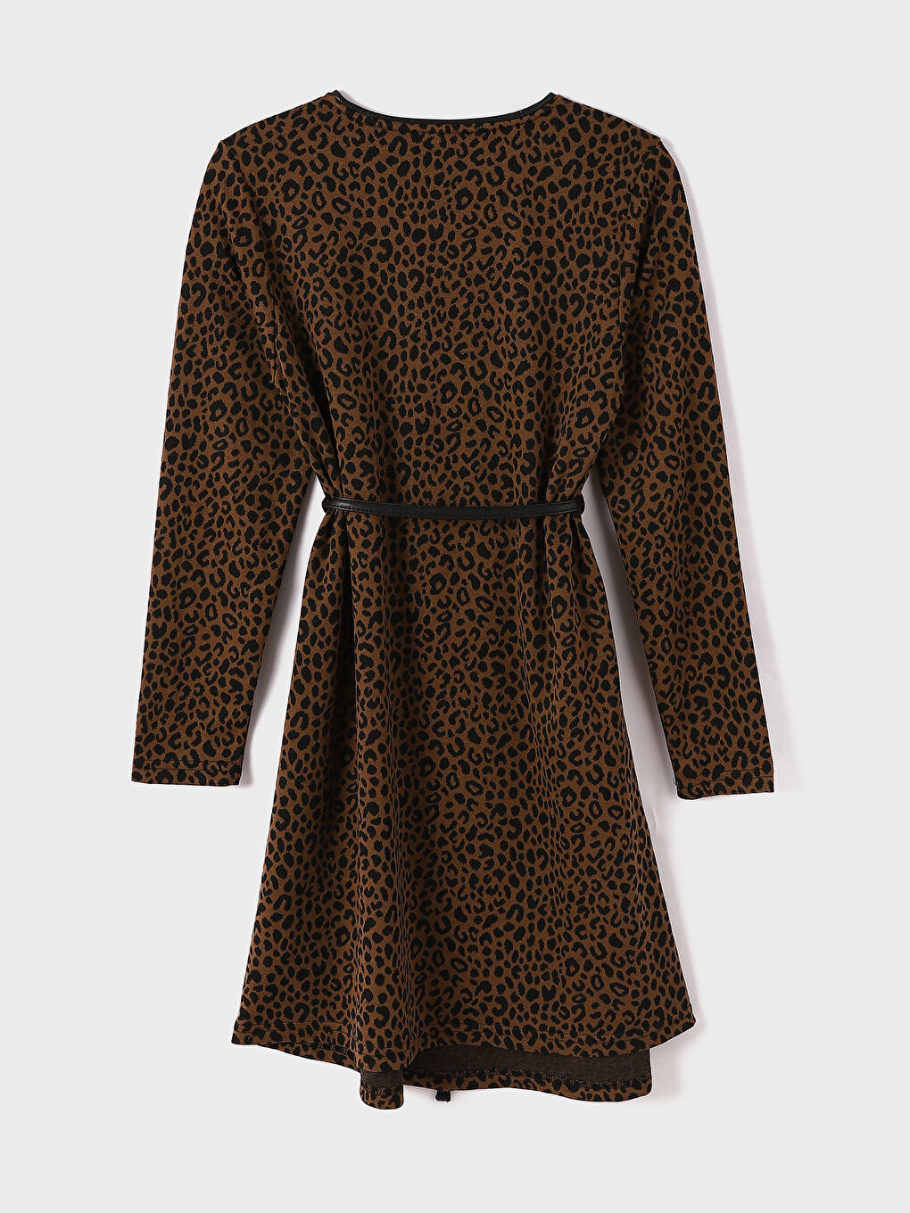 فستان حمل كم طويل منقوش بياقة دائرية-1