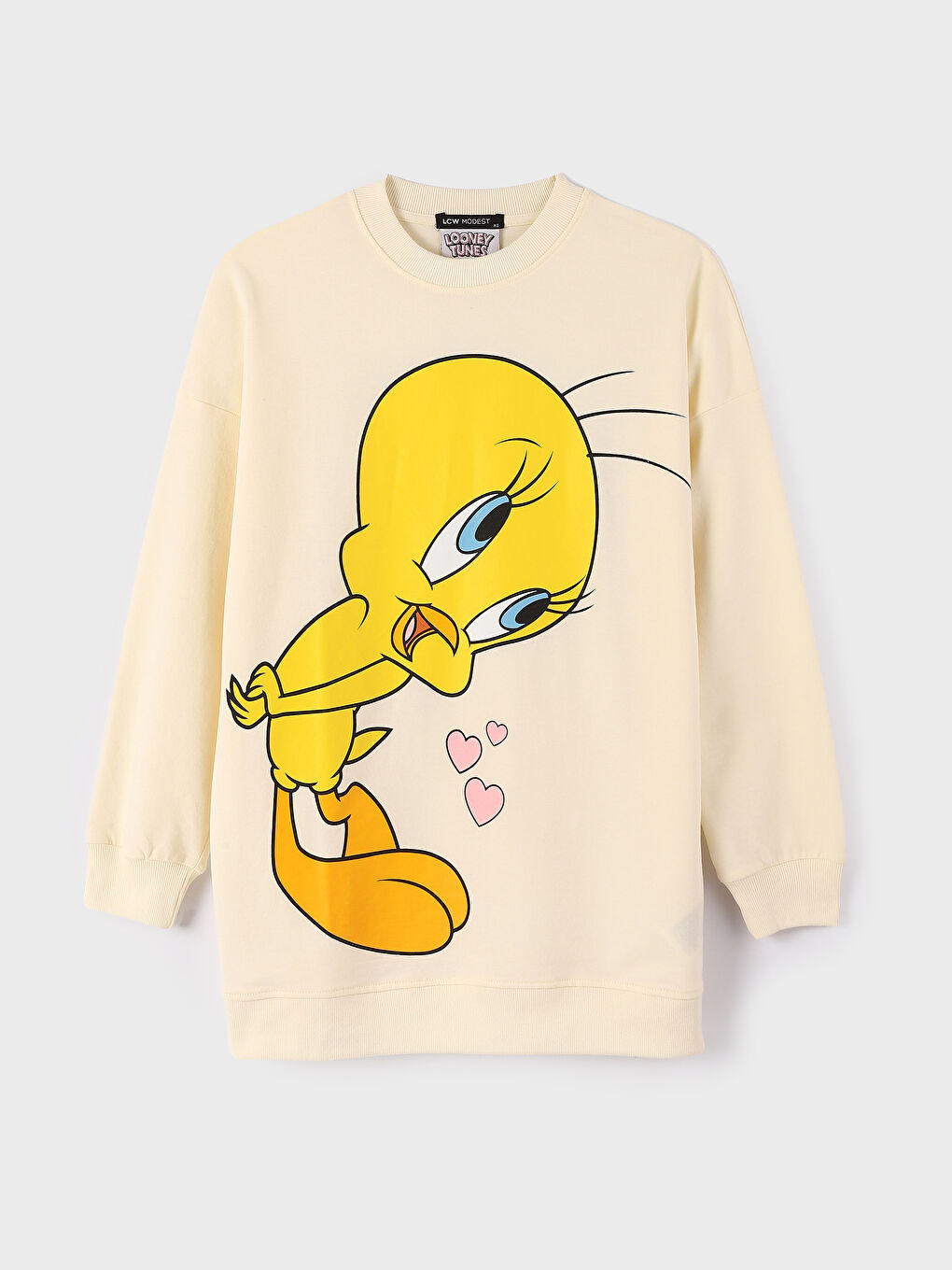 Crew Neck Tweety Printed Long Sleeve Women's Sweatshirt