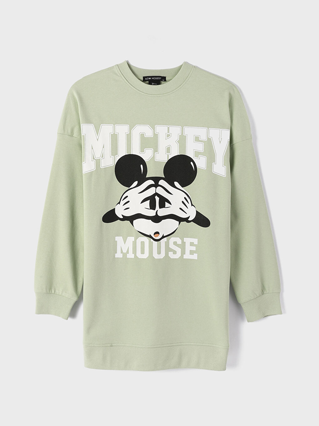 Crew Neck Mickey Mouse Printed Women's Sweatshirt Tunic