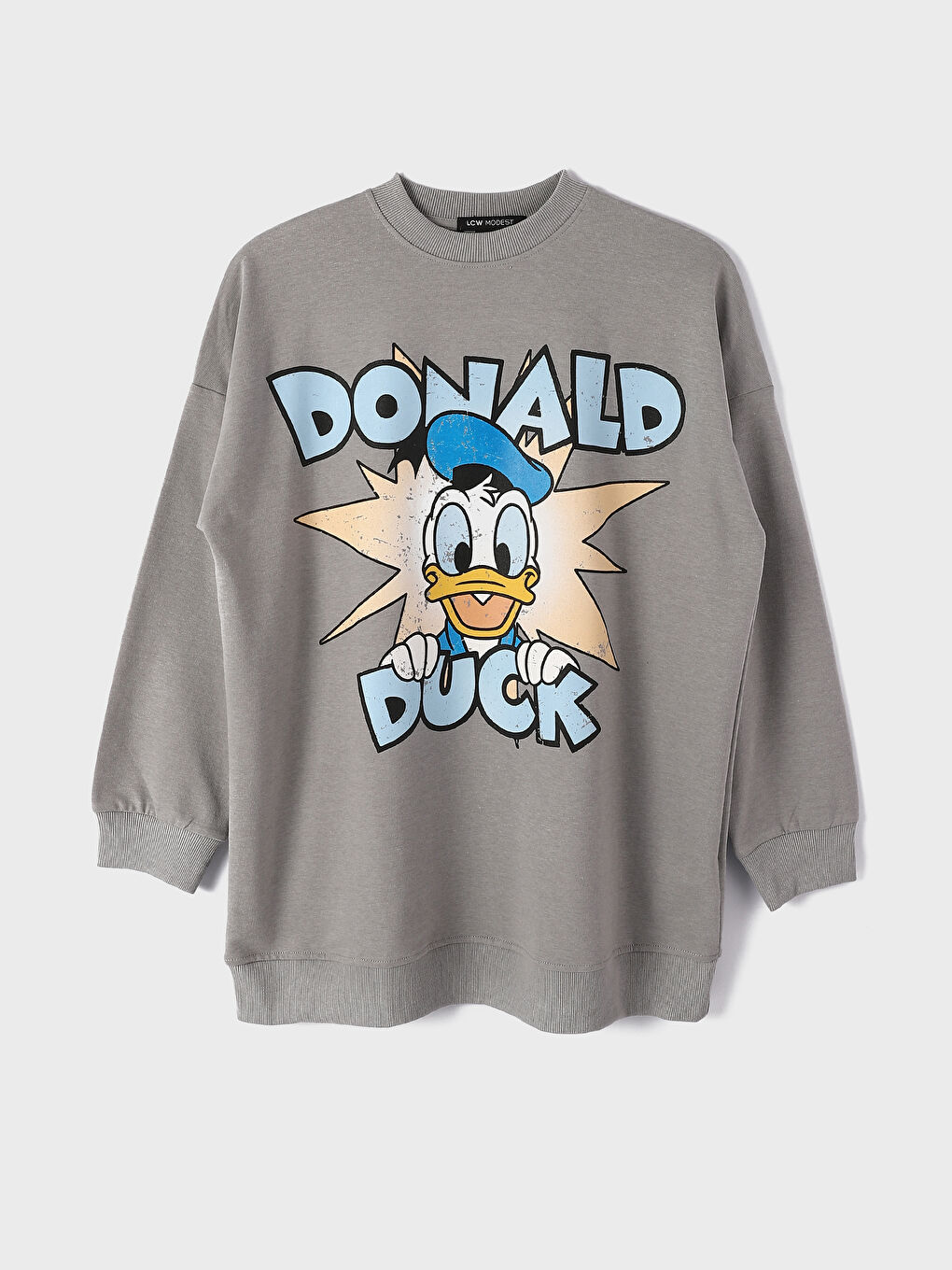 تونيك سويتشيرت نسائي بطباعة بياقة دائرية وكم طويل