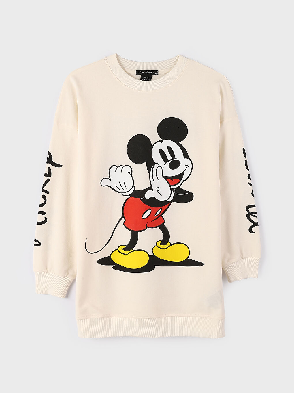 Crew Neck Mickey Mouse Printed Women's Sweatshirt Tunic