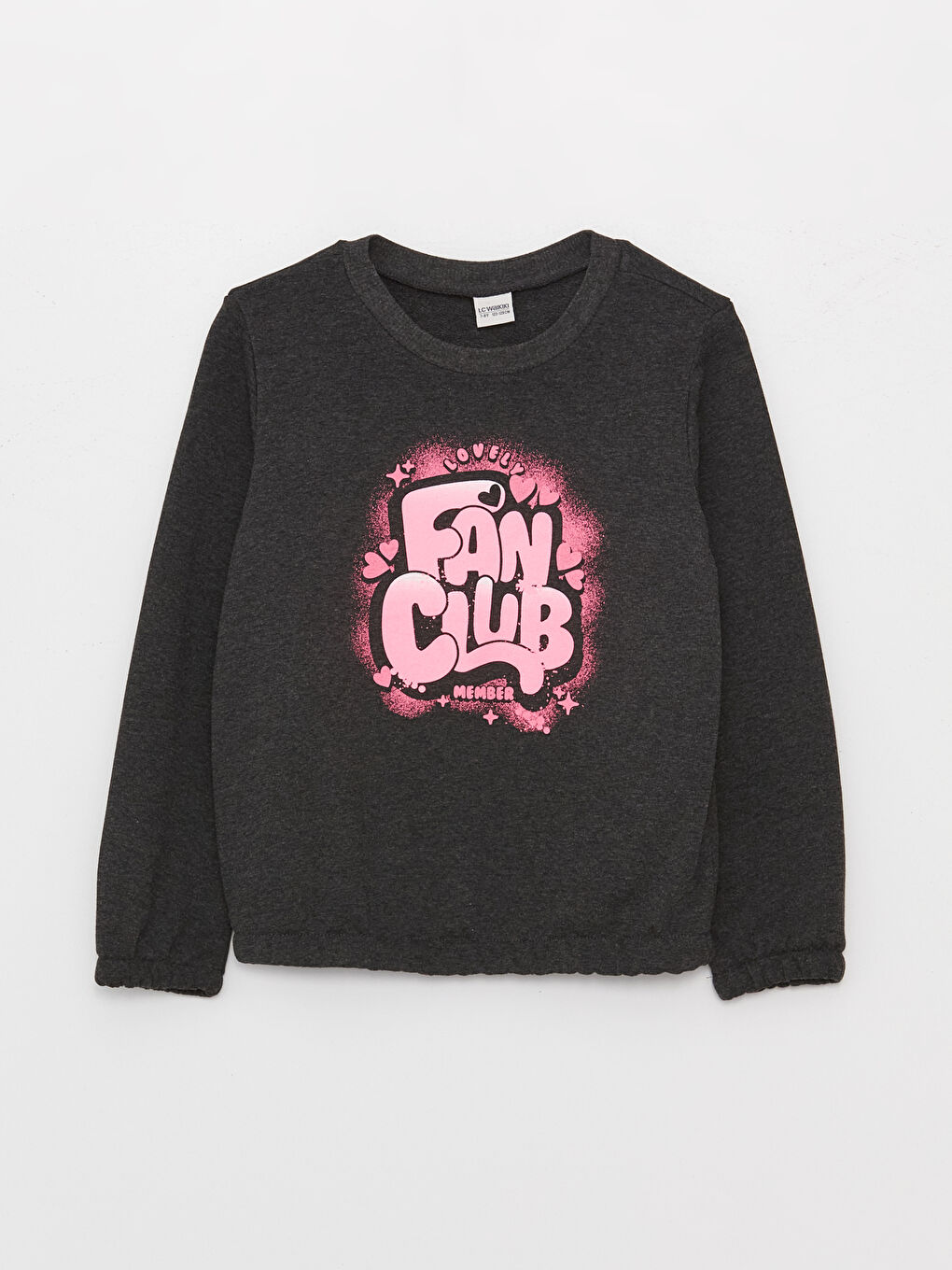 LCW Kids Antrasit Bisiklet Yaka Baskılı Uzun Kollu Kız Çocuk Sweatshirt