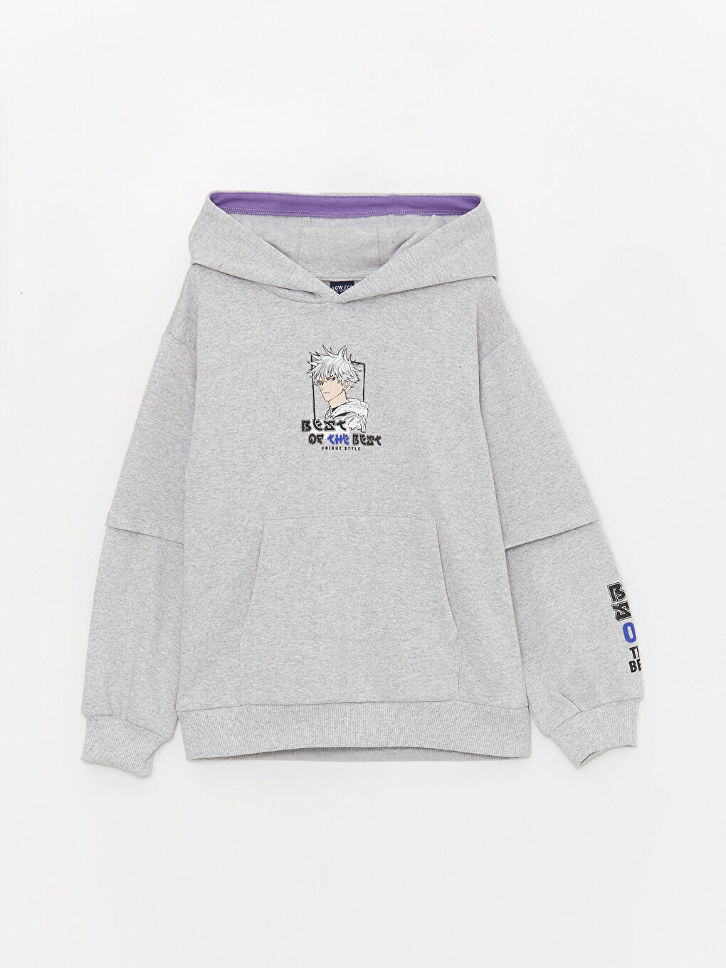 Gri Baskılı Uzun Kollu Erkek Çocuk Hoodie