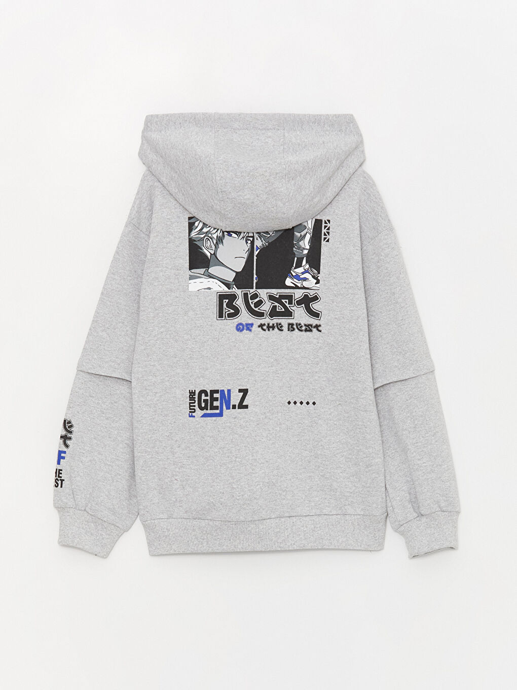 Gri Baskılı Uzun Kollu Erkek Çocuk Hoodie-3