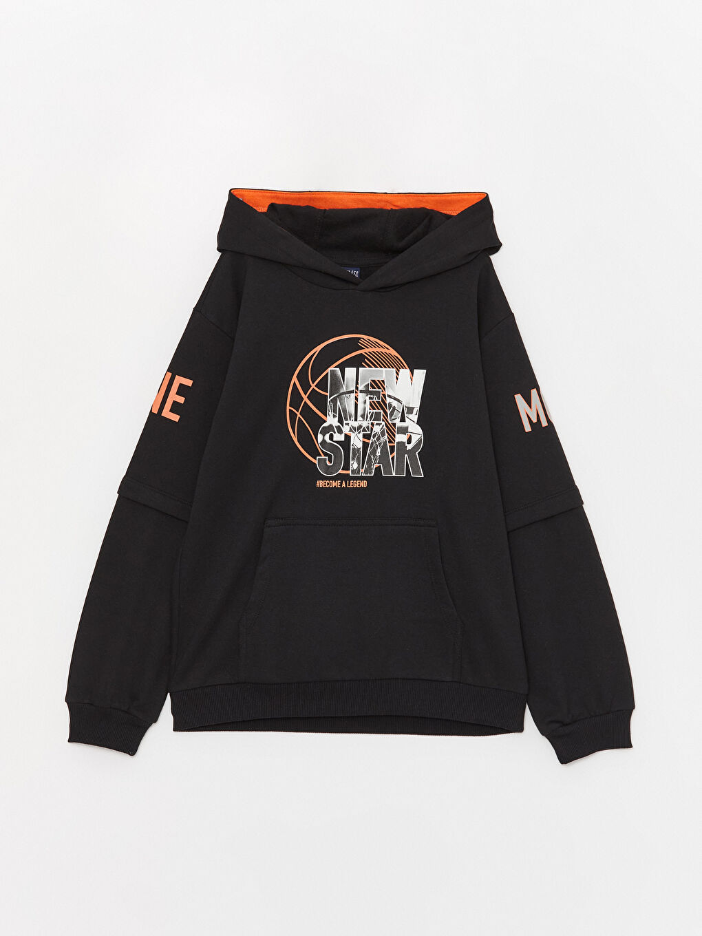 LCW ECO Yeni Siyah Baskılı Uzun Kollu Erkek Çocuk Hoodie