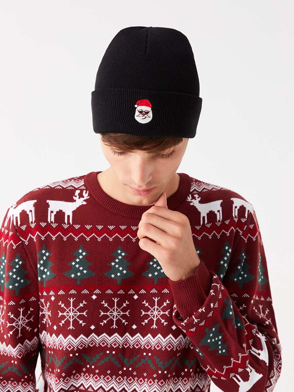 LC WAIKIKI Men's Christmas Themed Tricot Beanie -W3GJ19Z8-HUC