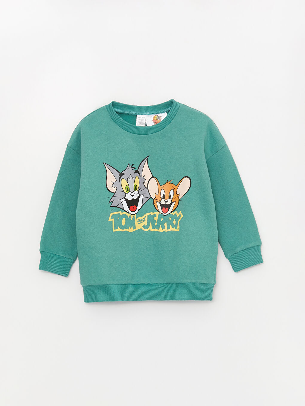 LCW baby Yeşil Bisiklet Yaka Uzun Kollu Tom and Jerry Baskılı Erkek Bebek Sweatshirt