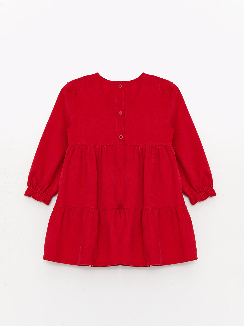 Kırmızı Bisiklet Yaka Uzun Kollu Kadife Kız Bebek Elbise-1