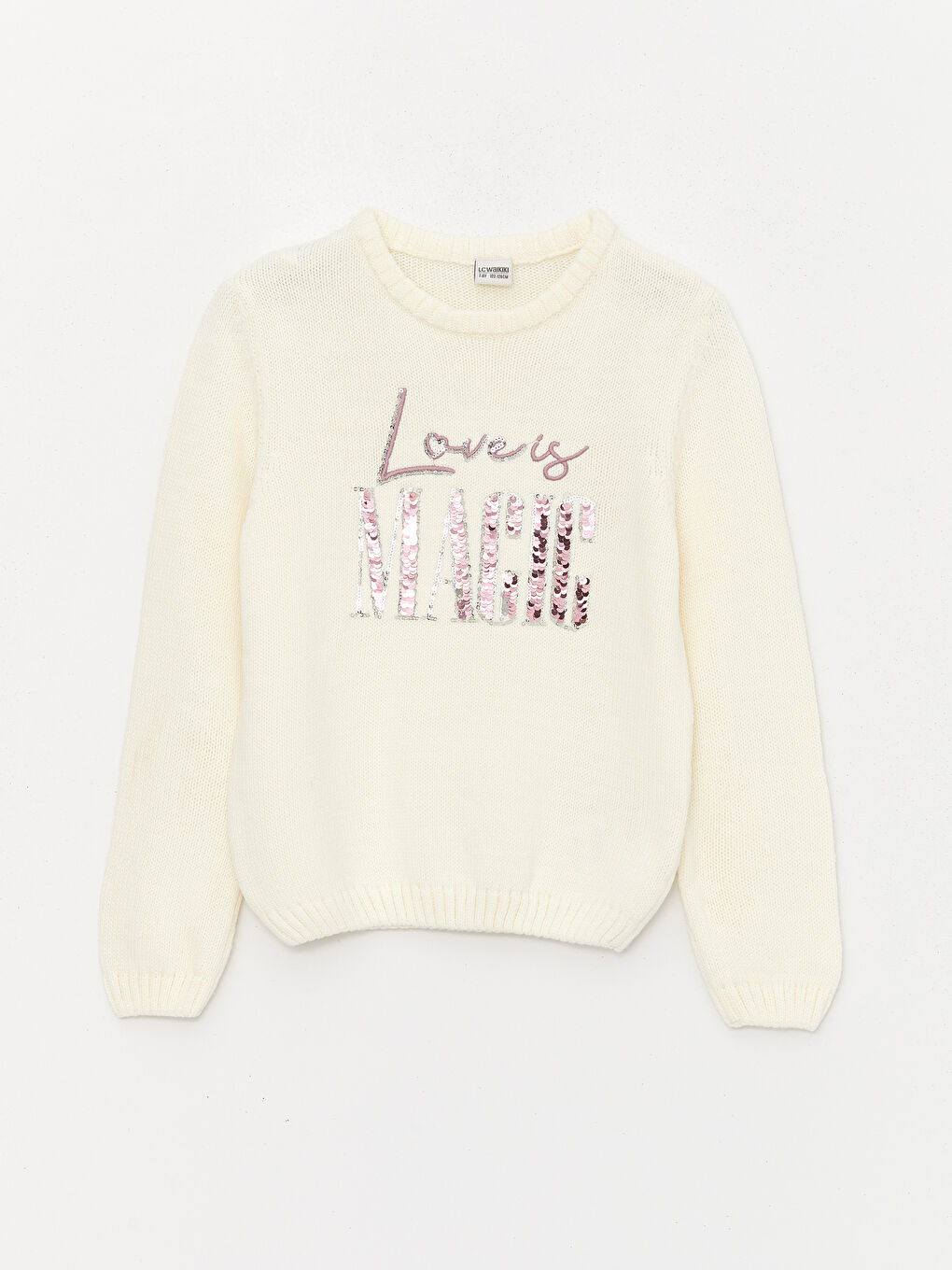 سترة تريكو بياقة دائرية كم طويل للبنات مطرزة على الجانبين-1