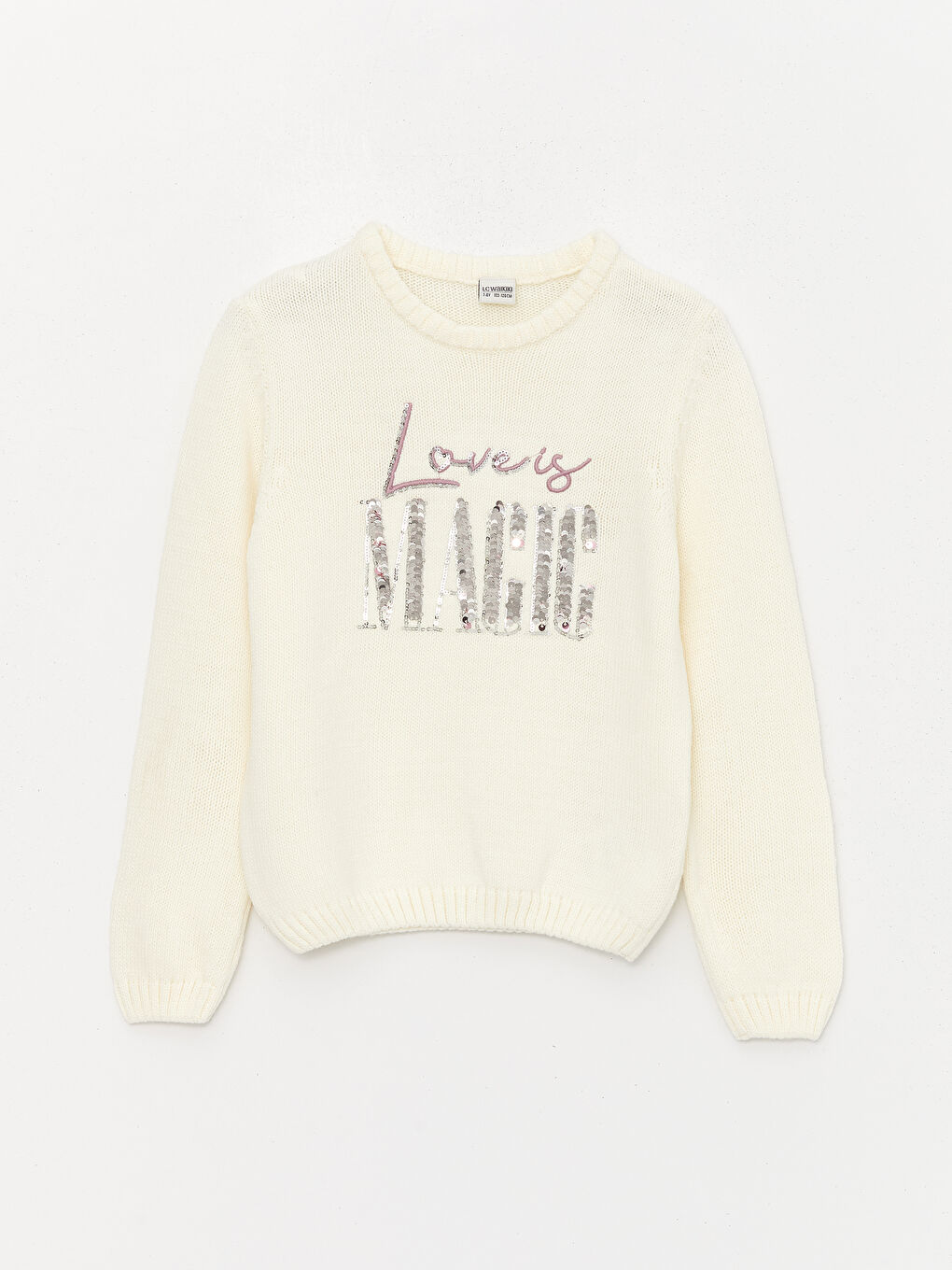 سترة تريكو بياقة دائرية كم طويل للبنات مطرزة على الجانبين-2