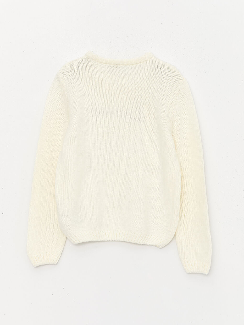 سترة تريكو بياقة دائرية كم طويل للبنات مطرزة على الجانبين-3