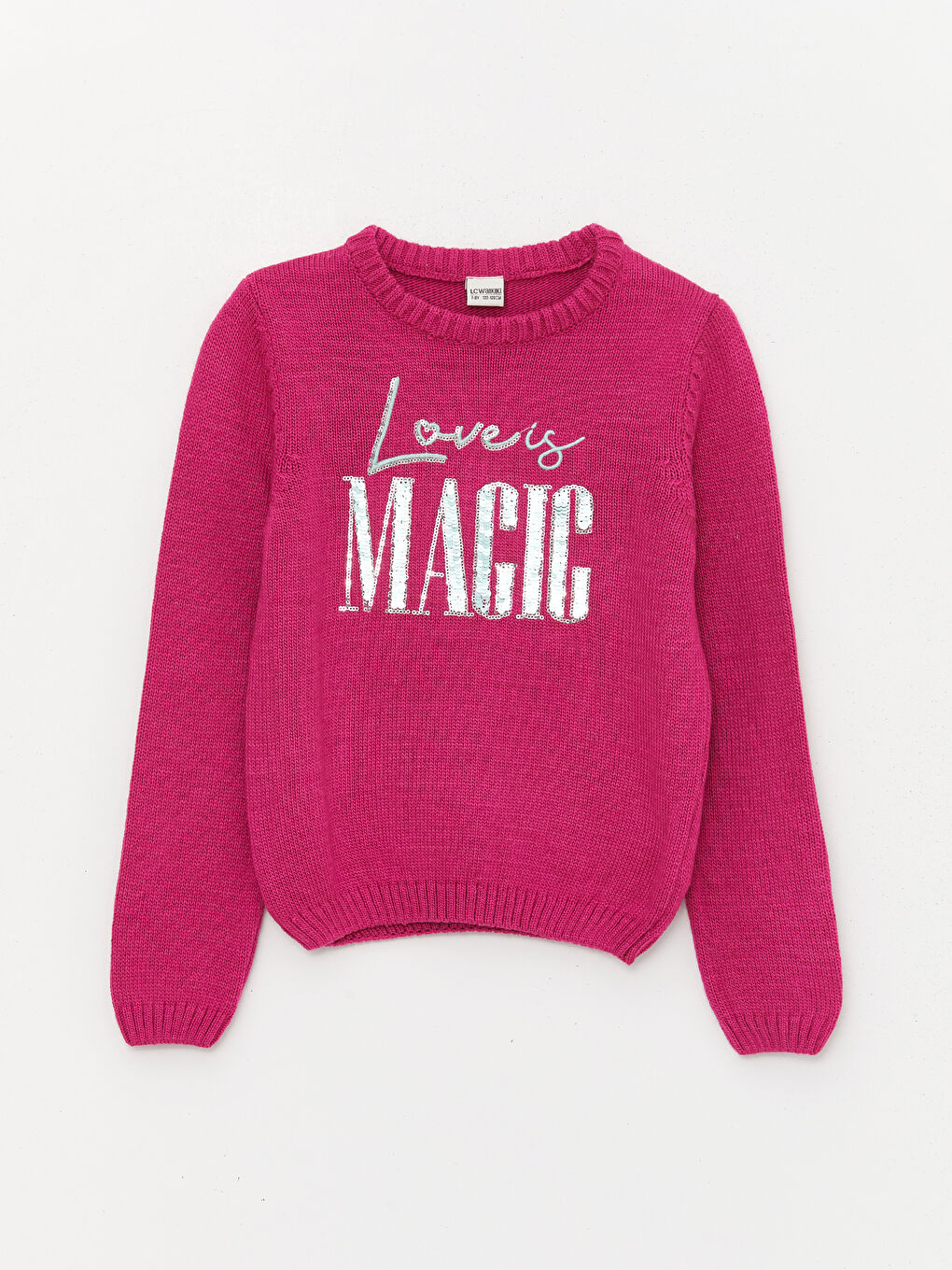 Crew Neck Double-Sided Sequined Long Sleeve Girls' Knitwear Sweater