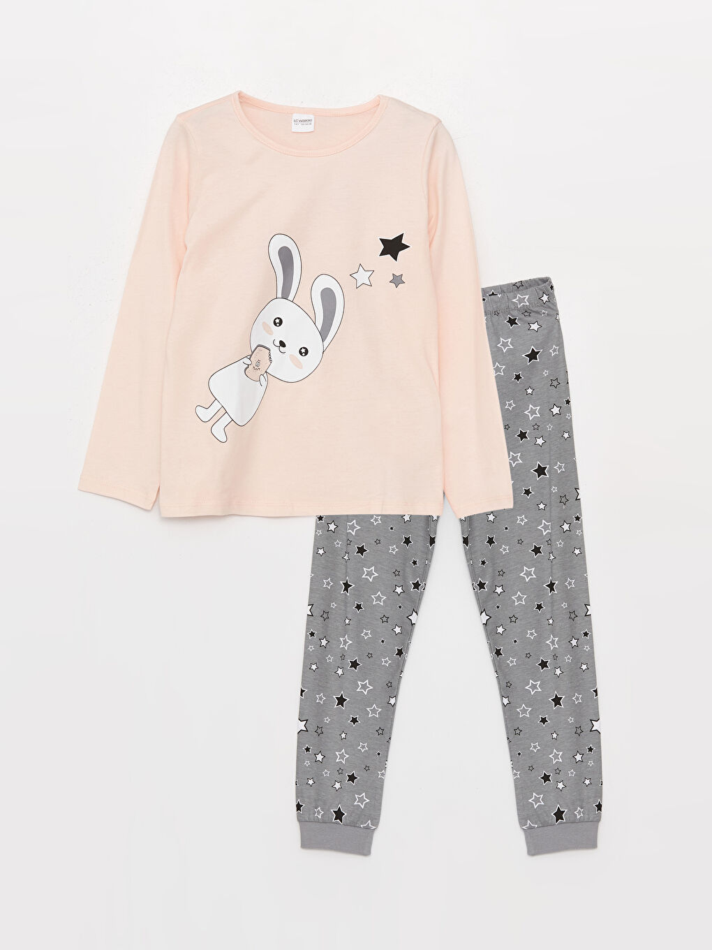 Pembe Bisiklet Yaka Baskılı Uzun Kollu Kız Çocuk Pijama Takımı