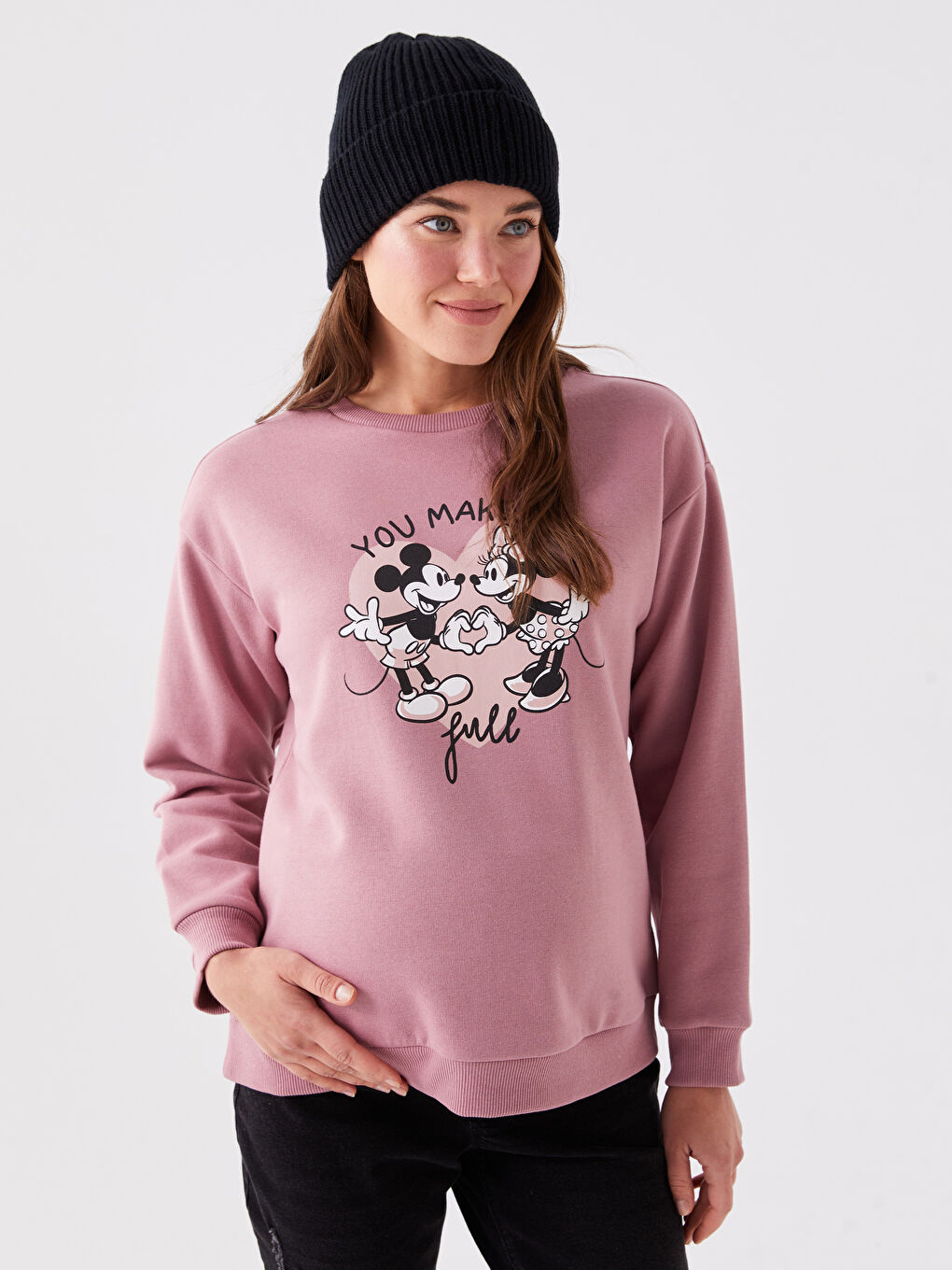 LCWAIKIKI Maternity Gülkurusu Bisiklet Yaka Mickey Mouse Baskılı Uzun Kollu Hamile Sweatshirt - 1