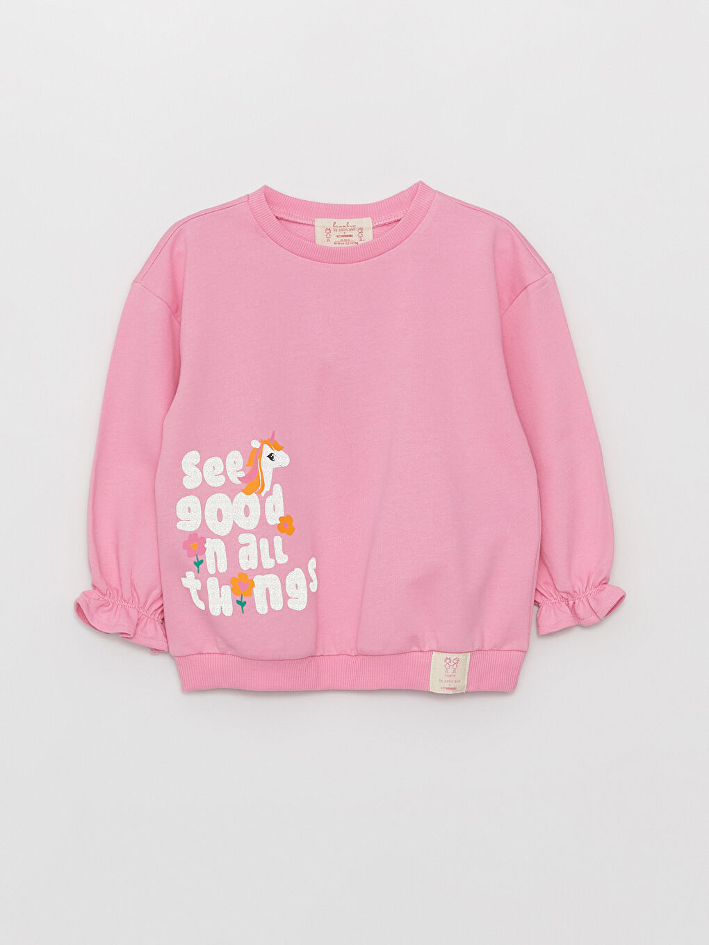 Linalin by Pelin Akil Pembe Bisiklet Yaka Uzun Kollu Baskılı Kız Bebek Sweatshirt - 3