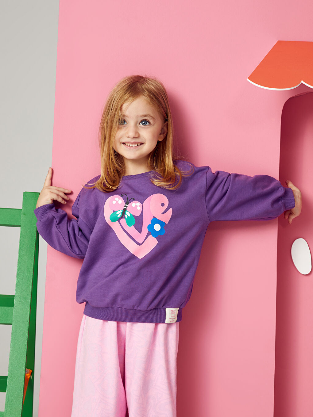 Mor Bisiklet Yaka Uzun Kollu Baskılı Kız Bebek Sweatshirt