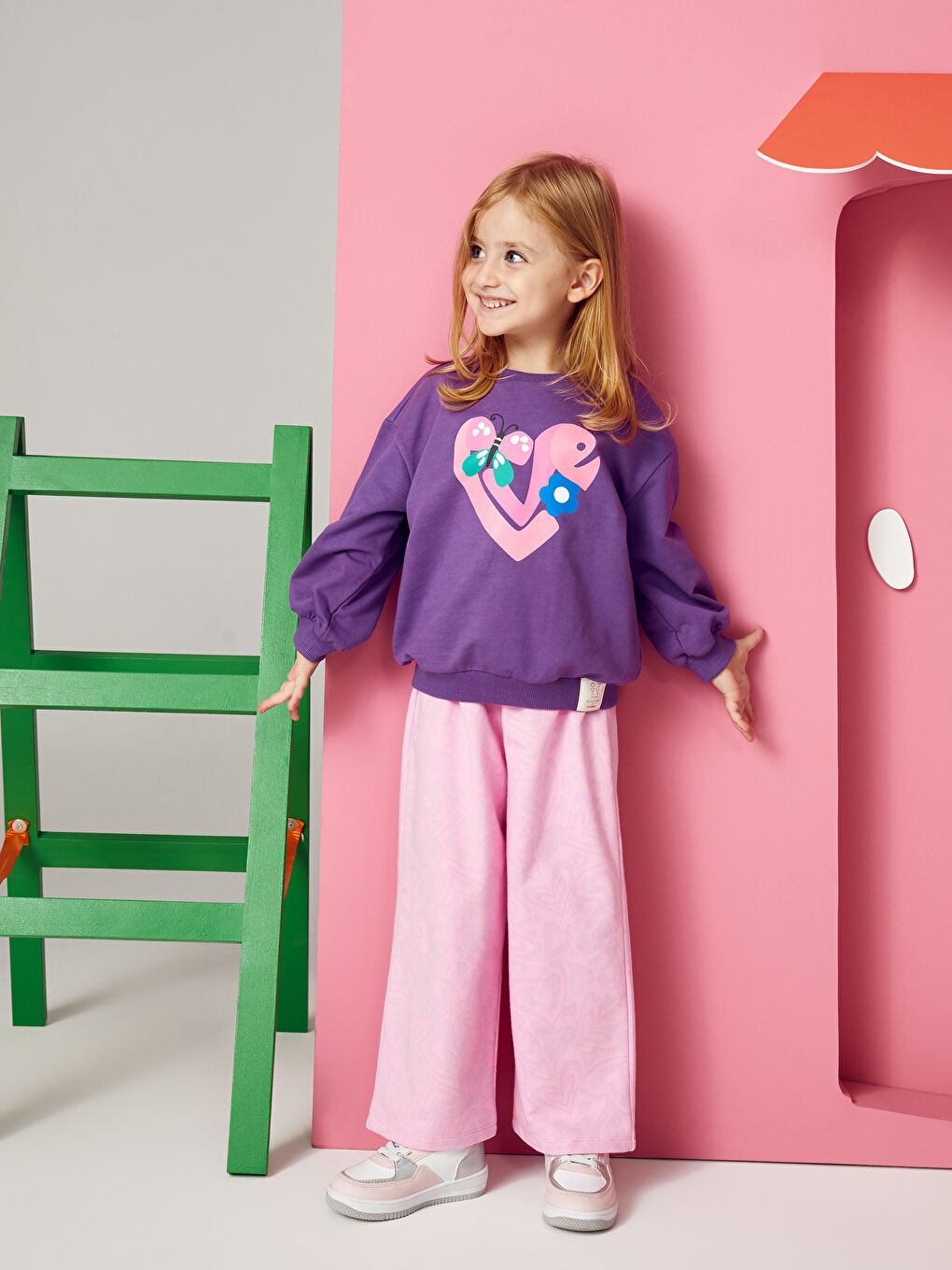 Mor Bisiklet Yaka Uzun Kollu Baskılı Kız Bebek Sweatshirt-1