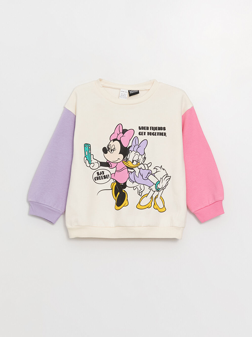 LCW baby Ekru Bisiklet Yaka Uzun Kollu Minnie Mouse Baskılı Kız Bebek Sweatshirt