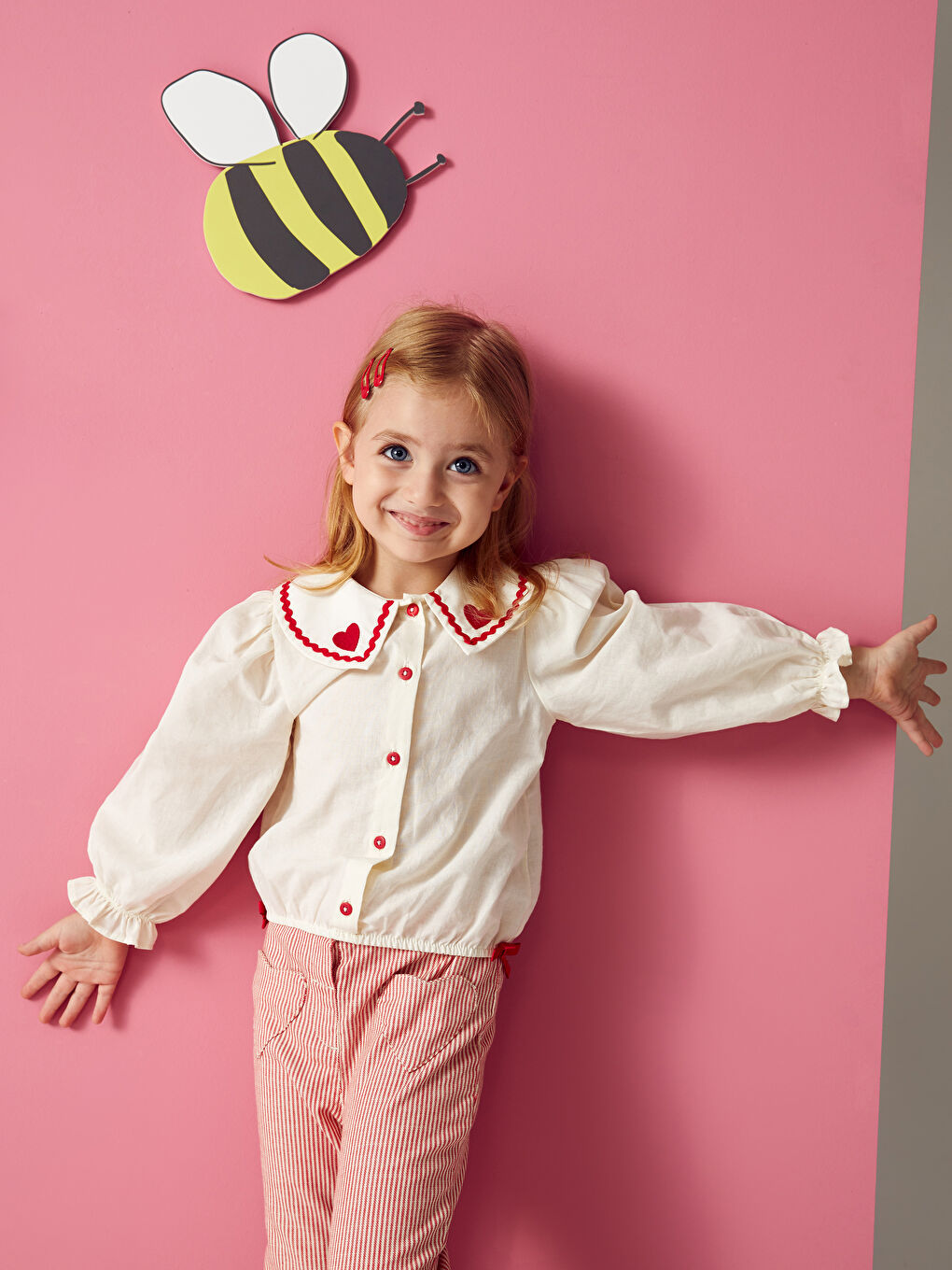 Peter Pan Collar Long Sleeve Embroidered Baby Girls' Shirt