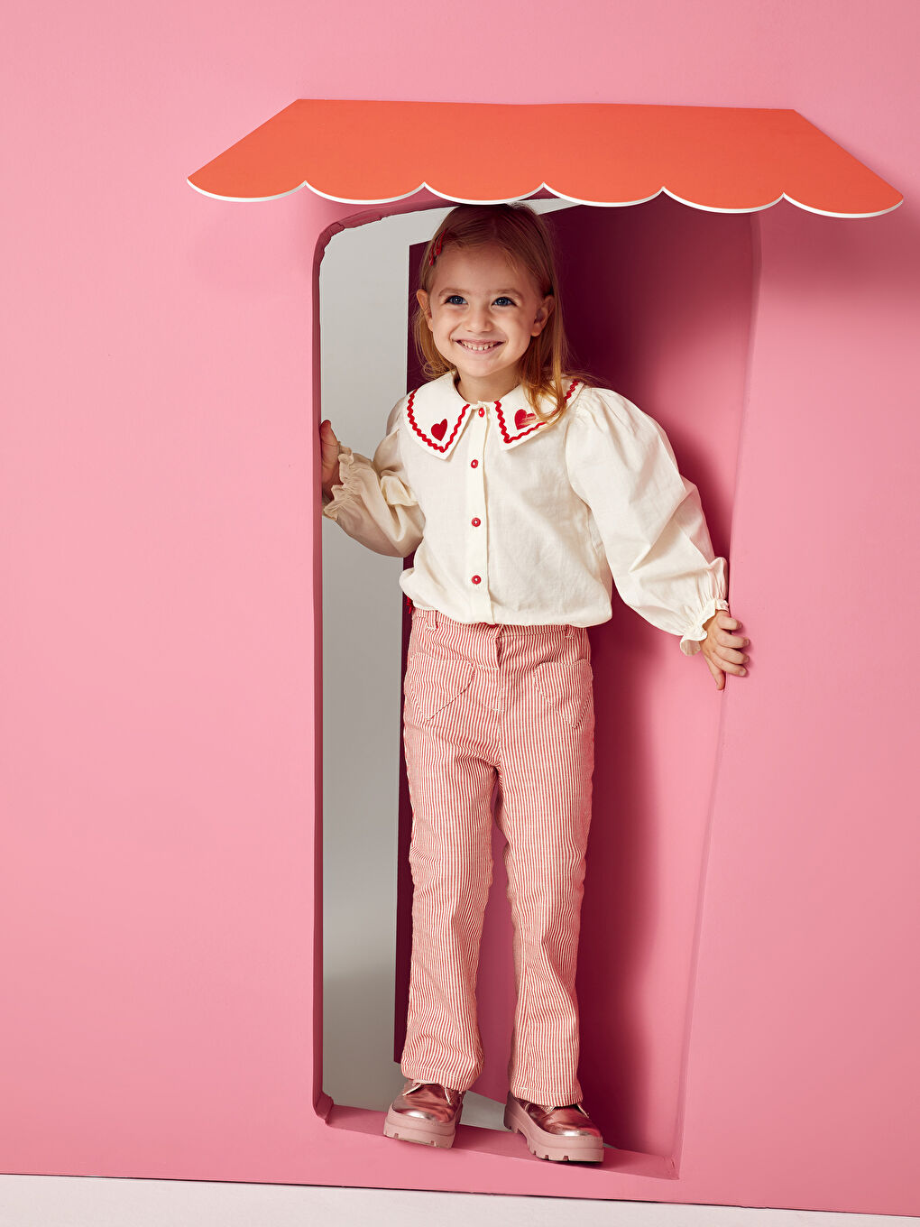 Peter Pan Collar Long Sleeve Embroidered Baby Girls' Shirt-1