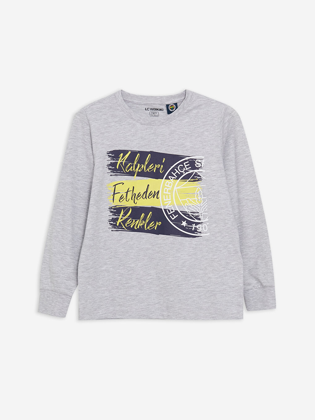 Gri Bisiklet Yaka Fenerbahçe Baskılı Uzun Kollu Erkek Çocuk Pijama Takımı-1