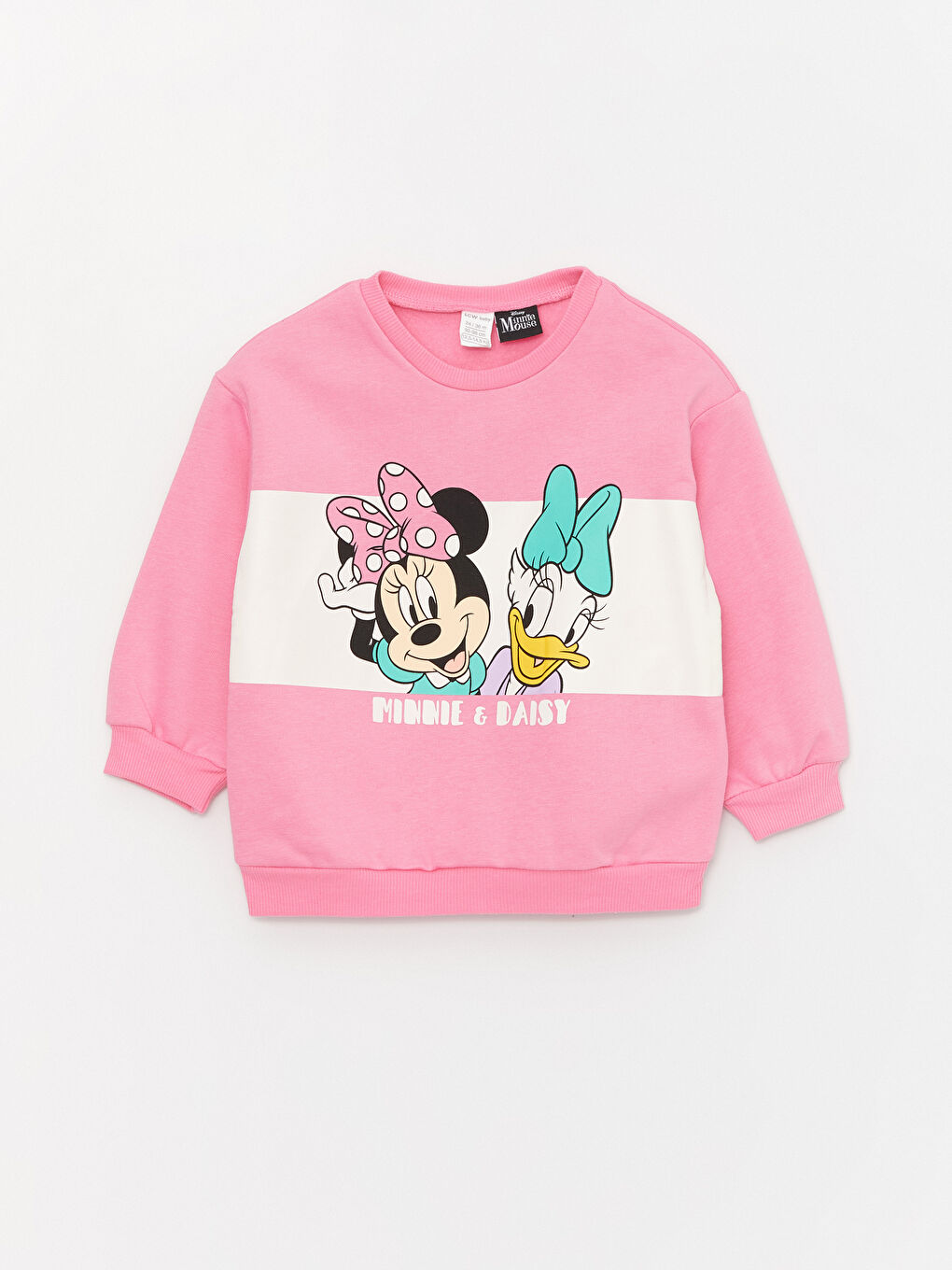 LCW baby Pembe Bisiklet Yaka Uzun Kollu Minnie Mouse Baskılı Kız Bebek Sweatshirt