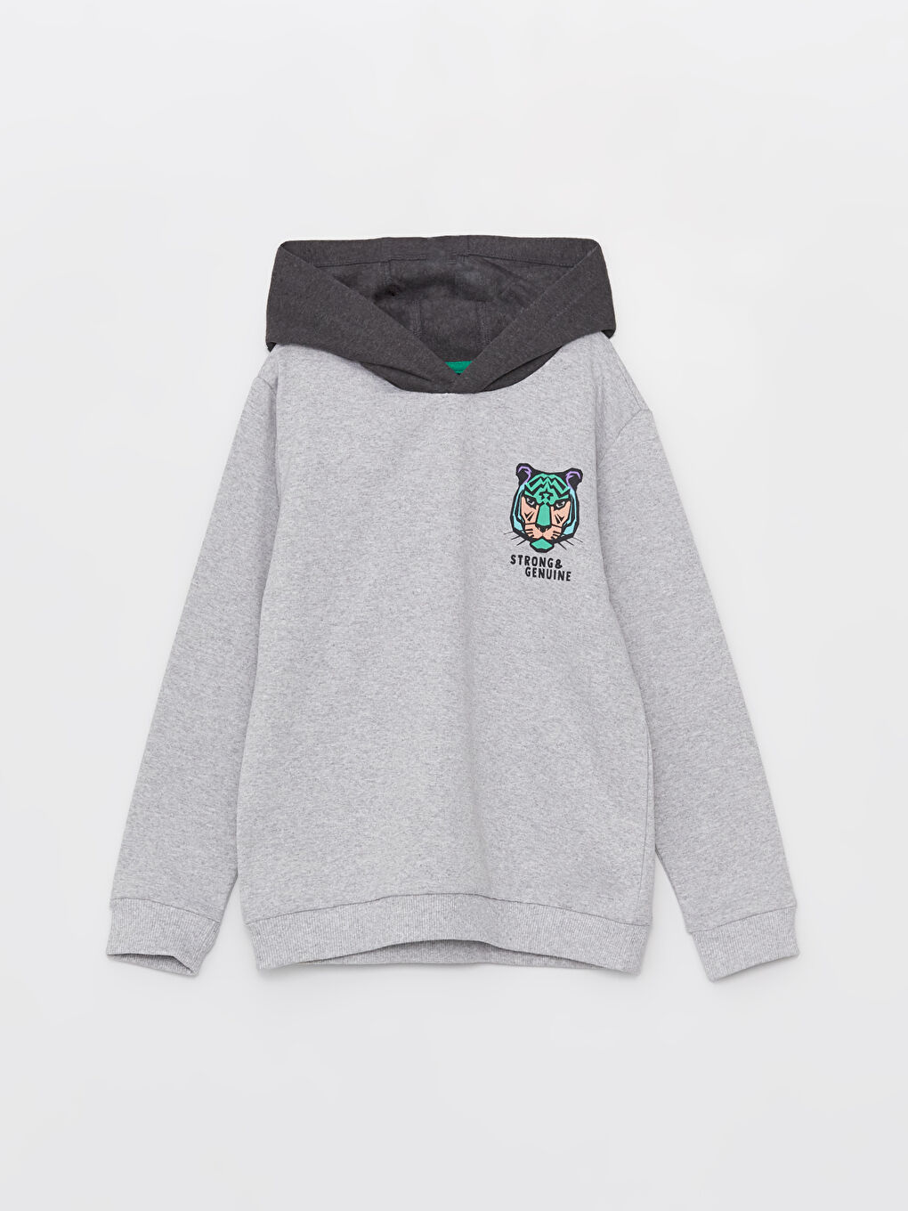 Gri Baskılı Uzun Kollu Erkek Çocuk Hoodie-3