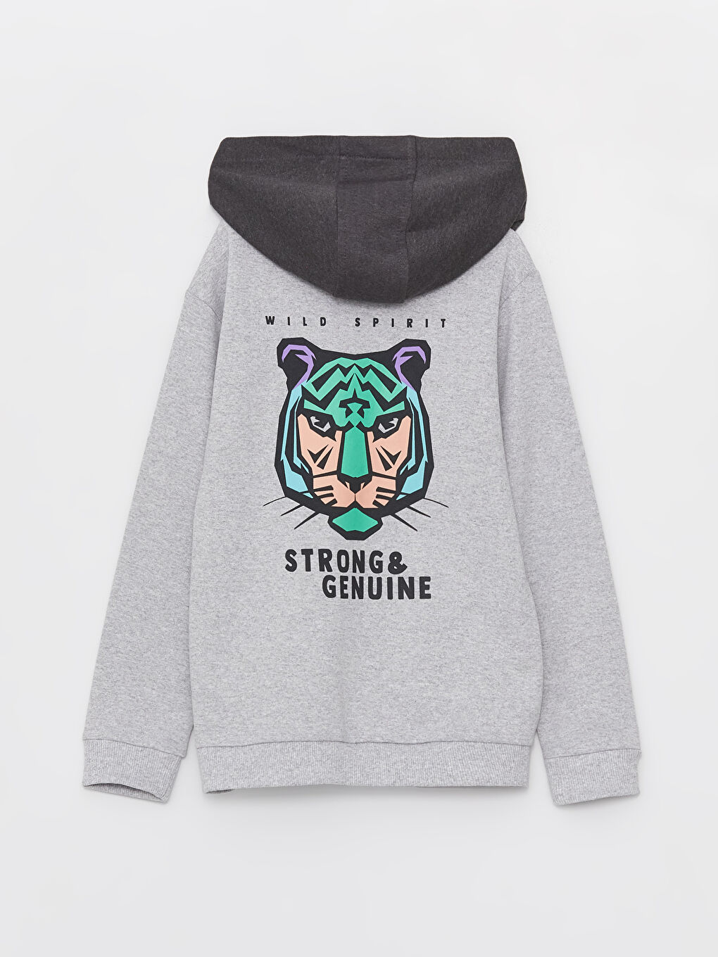 Gri Baskılı Uzun Kollu Erkek Çocuk Hoodie-4