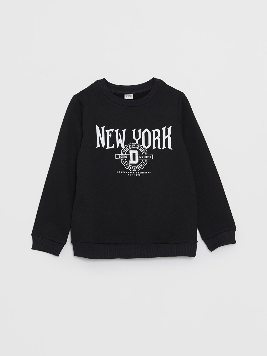 LCW Kids Yeni Siyah Bisiklet Yaka Baskılı Uzun Kollu Kız Çocuk Sweatshirt