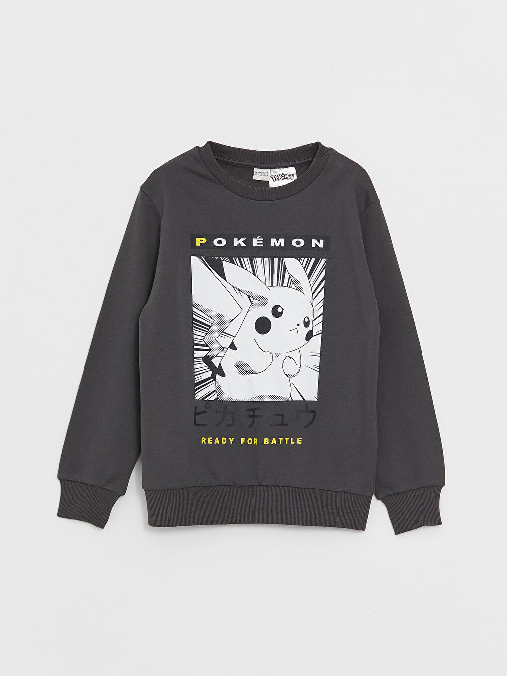 LCW Kids Antrasit Bisiklet Yaka Pokemon Baskılı Uzun Kollu Erkek Çocuk Sweatshirt