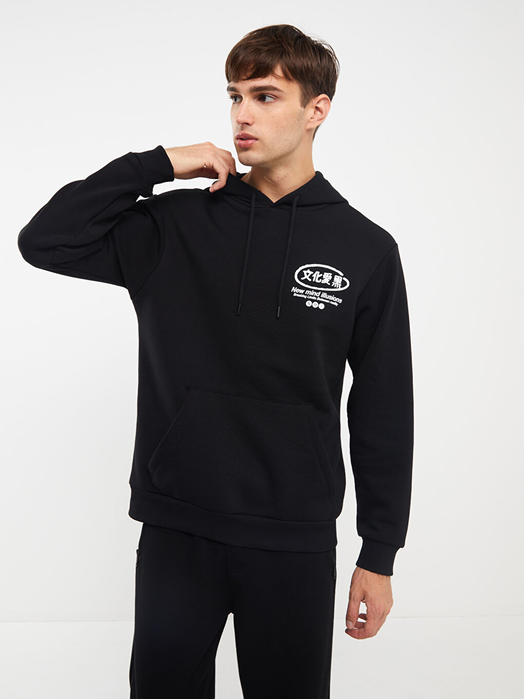 XSIDE Siyah Uzun Kollu Baskılı Erkek Hoodie - 1