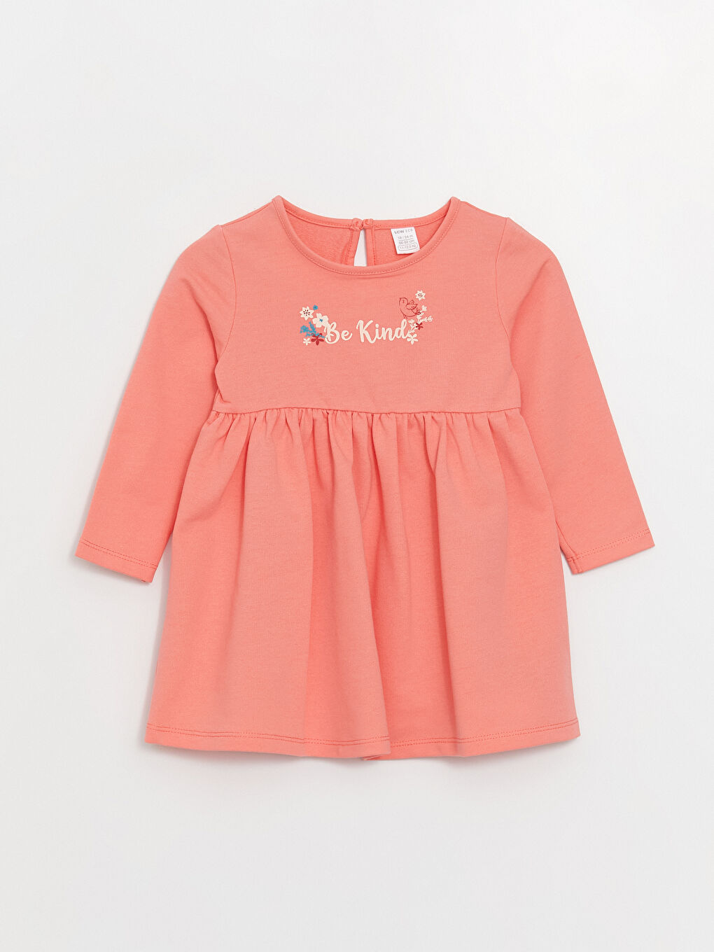 Pembe Bisiklet Yaka Uzun Kollu Baskılı Kız Bebek Elbise