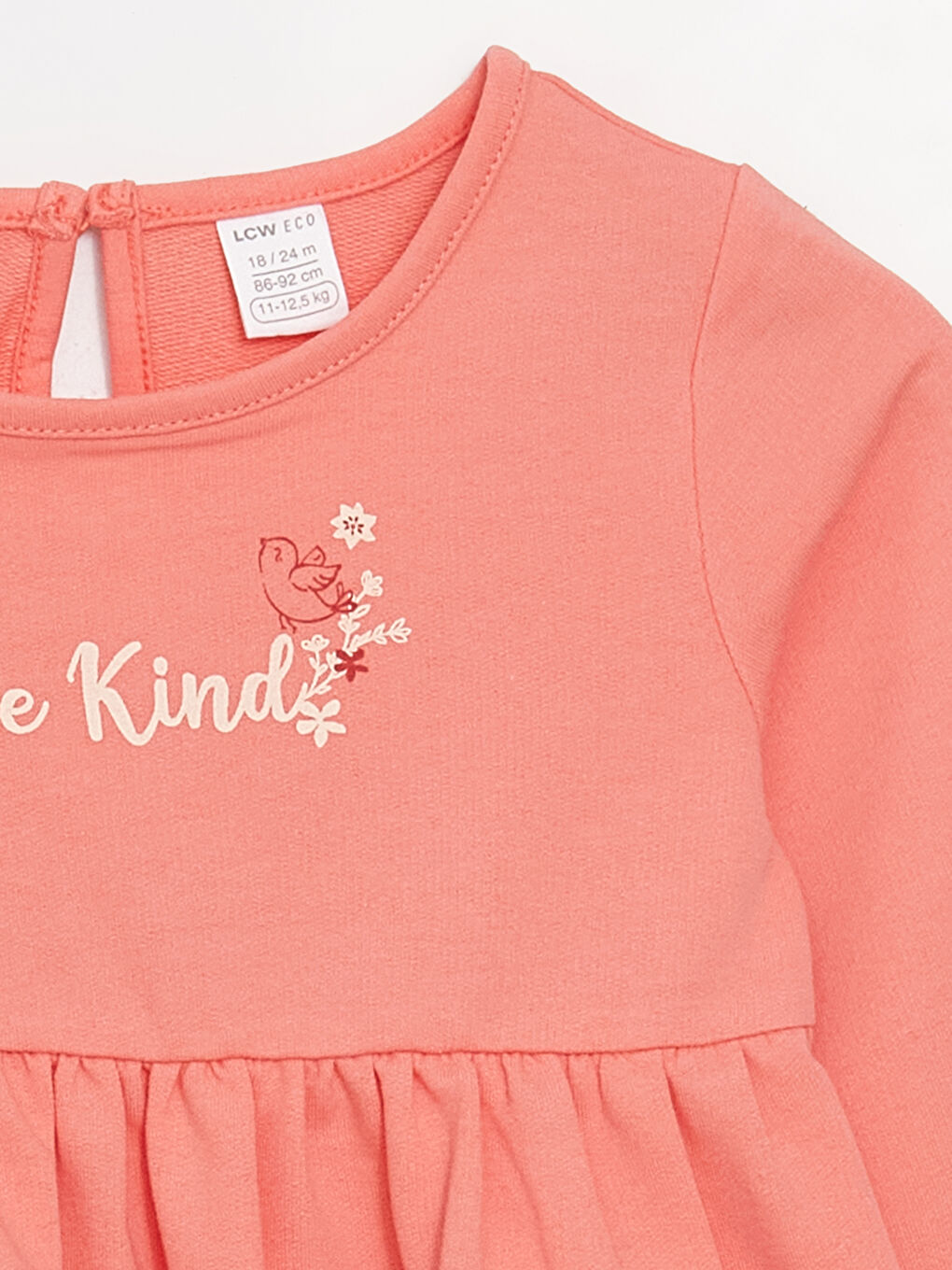 Pembe Bisiklet Yaka Uzun Kollu Baskılı Kız Bebek Elbise-1