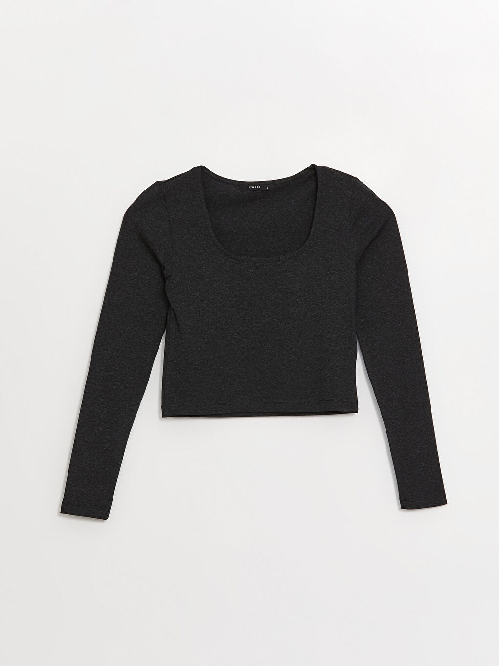 Antrasit Kare Yaka Düz Uzun Kollu Kadın Crop-5