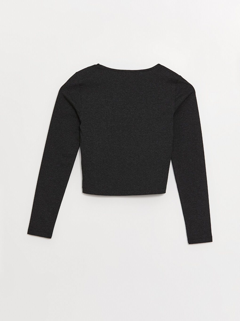 Antrasit Kare Yaka Düz Uzun Kollu Kadın Crop-6