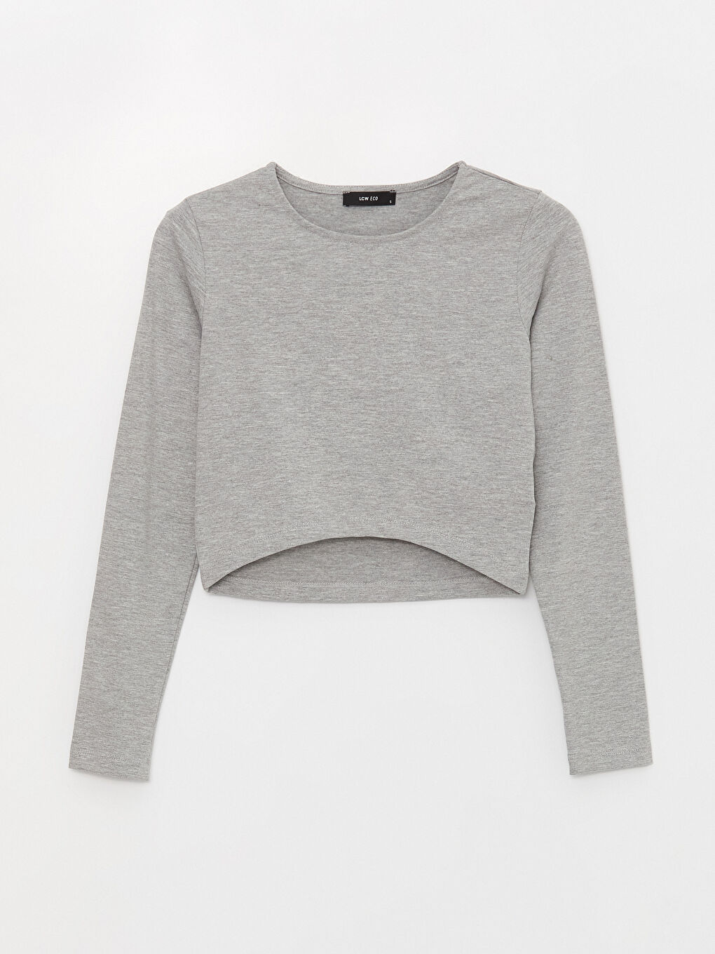 LCW ECO Grey Mel - Lacivert Bisiklet Yaka Düz Uzun Kollu Kadın Crop - 5