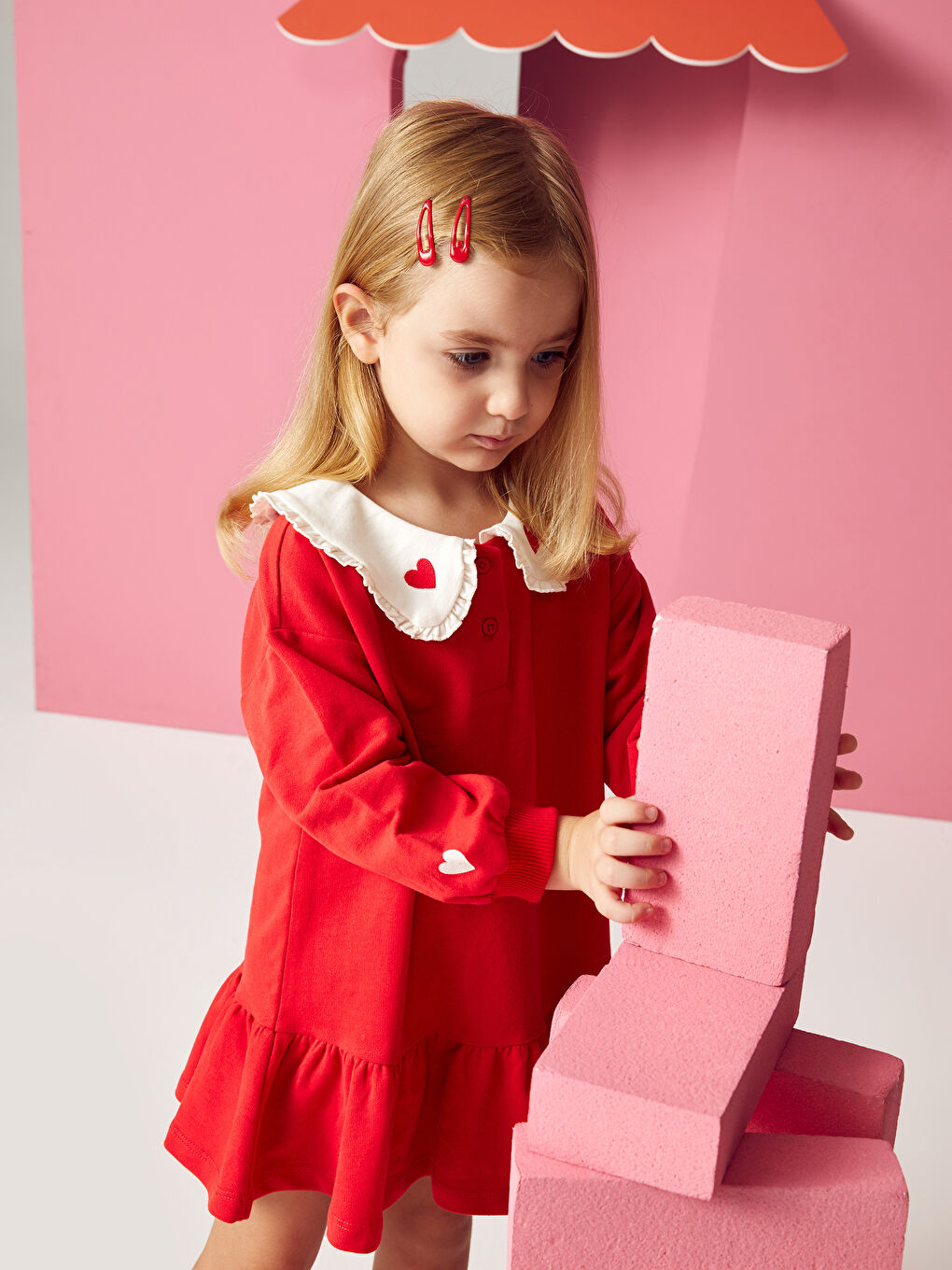 Kırmızı Bebe Yaka Kız Bebek Elbise-1