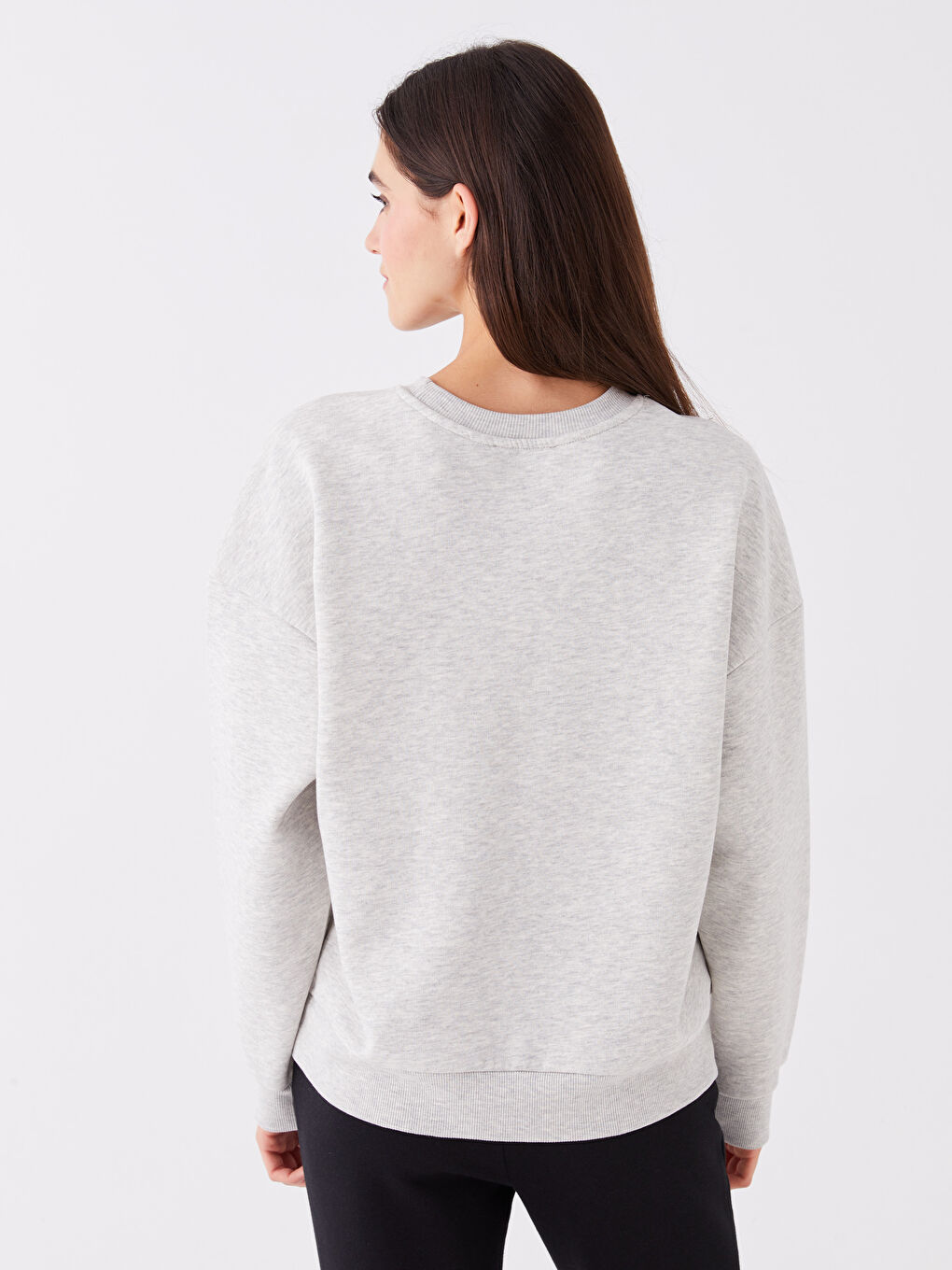 LCW Vision Gri Melanj Bisiklet Yaka Oversize Kadın Sweatshirt - 3