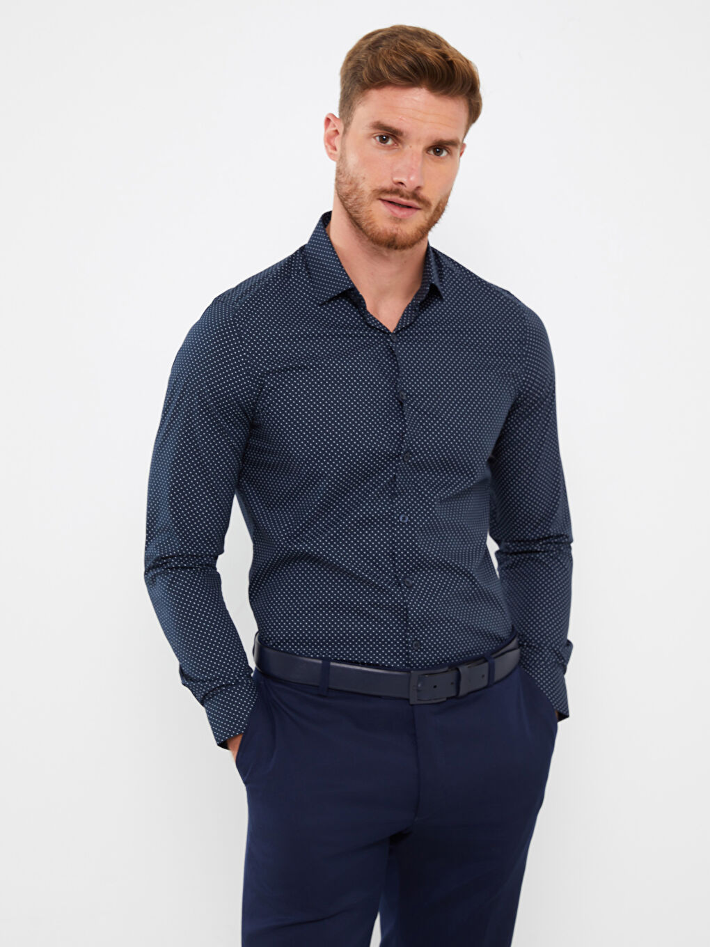 Slim Fit Uzun Kollu Desenli Erkek Gömlek-1