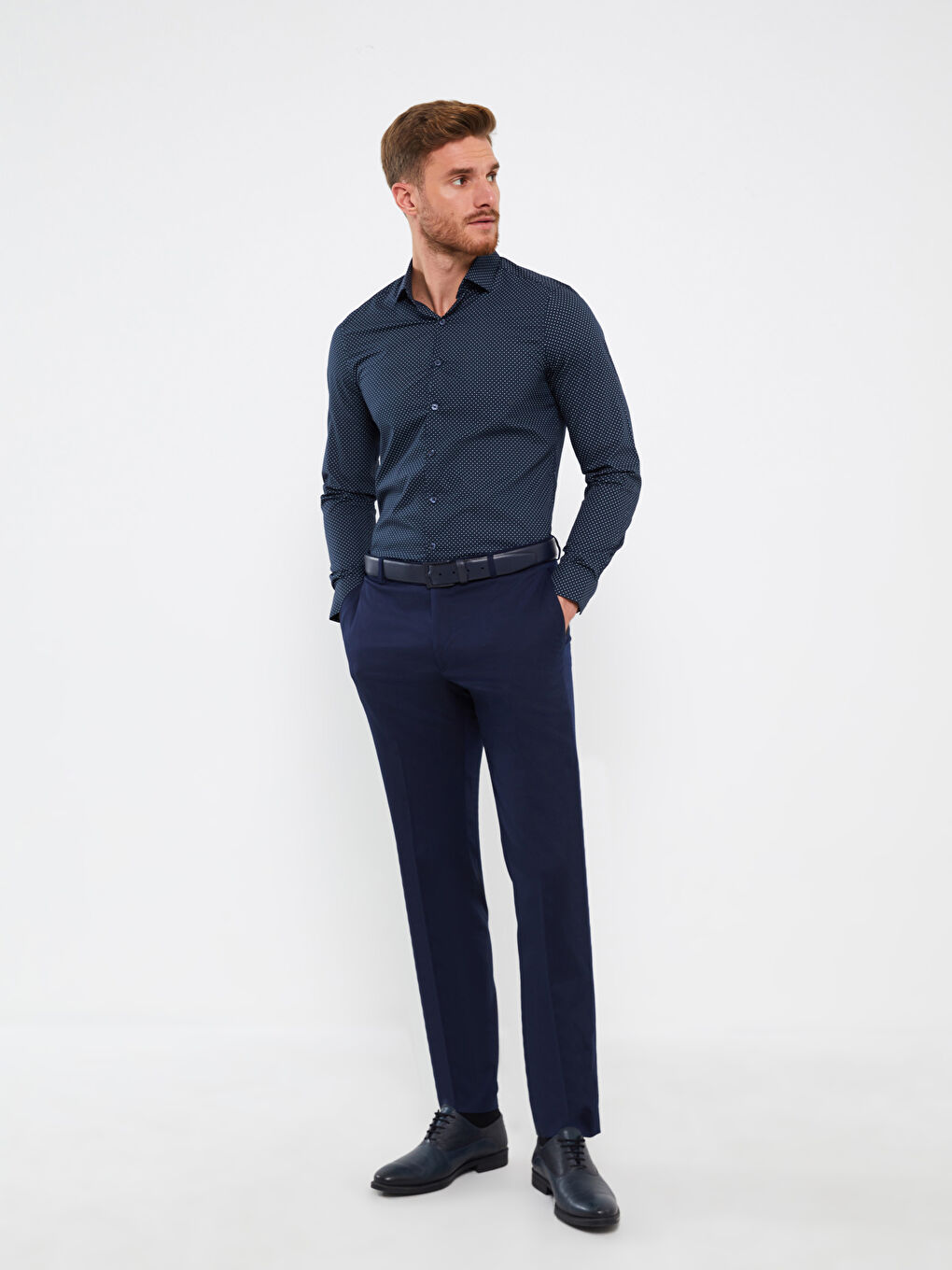 Slim Fit Uzun Kollu Desenli Erkek Gömlek-2