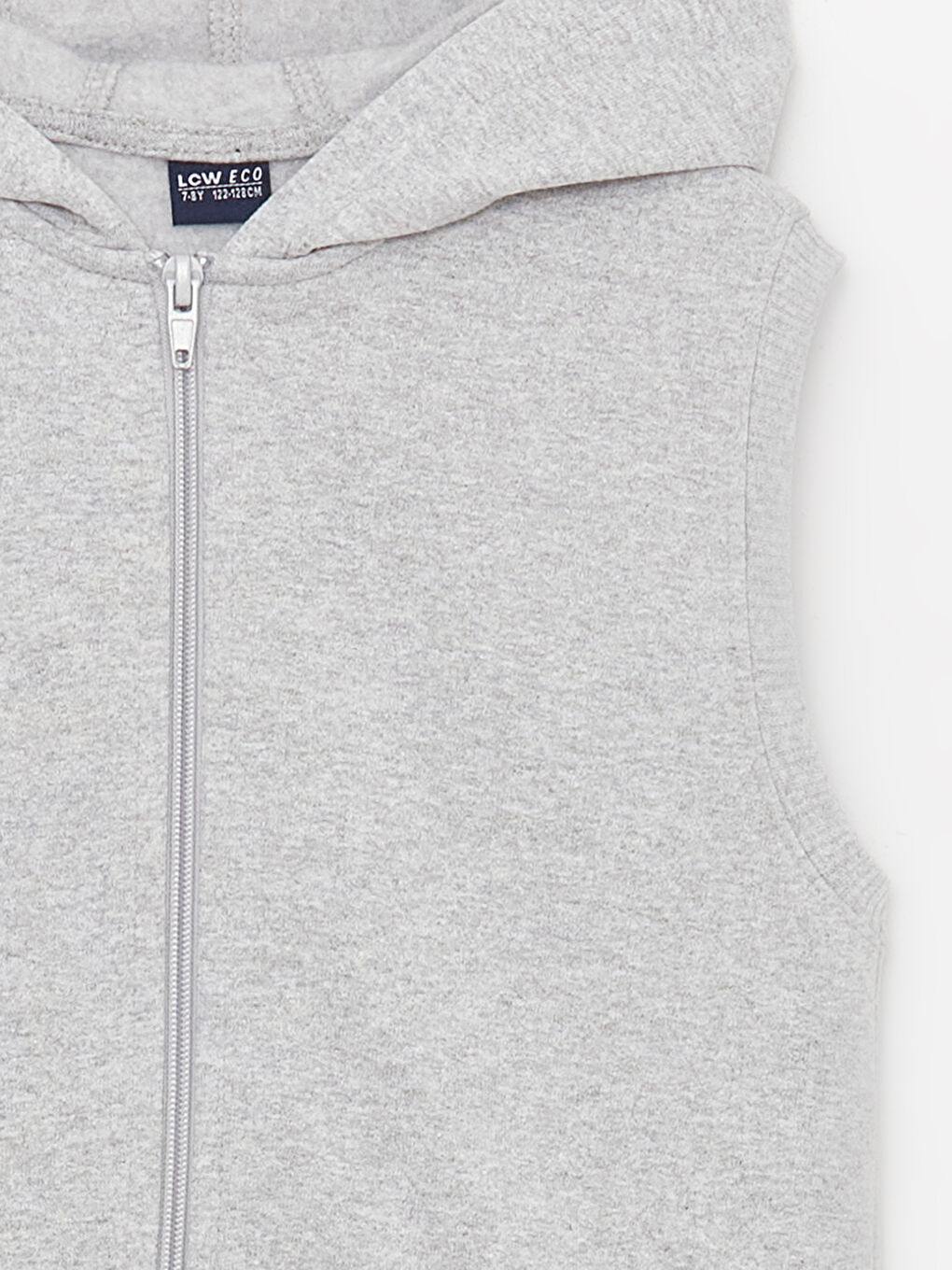 Gri Kapüşonlu Basic Erkek Çocuk Fermuarlı Yelek-1
