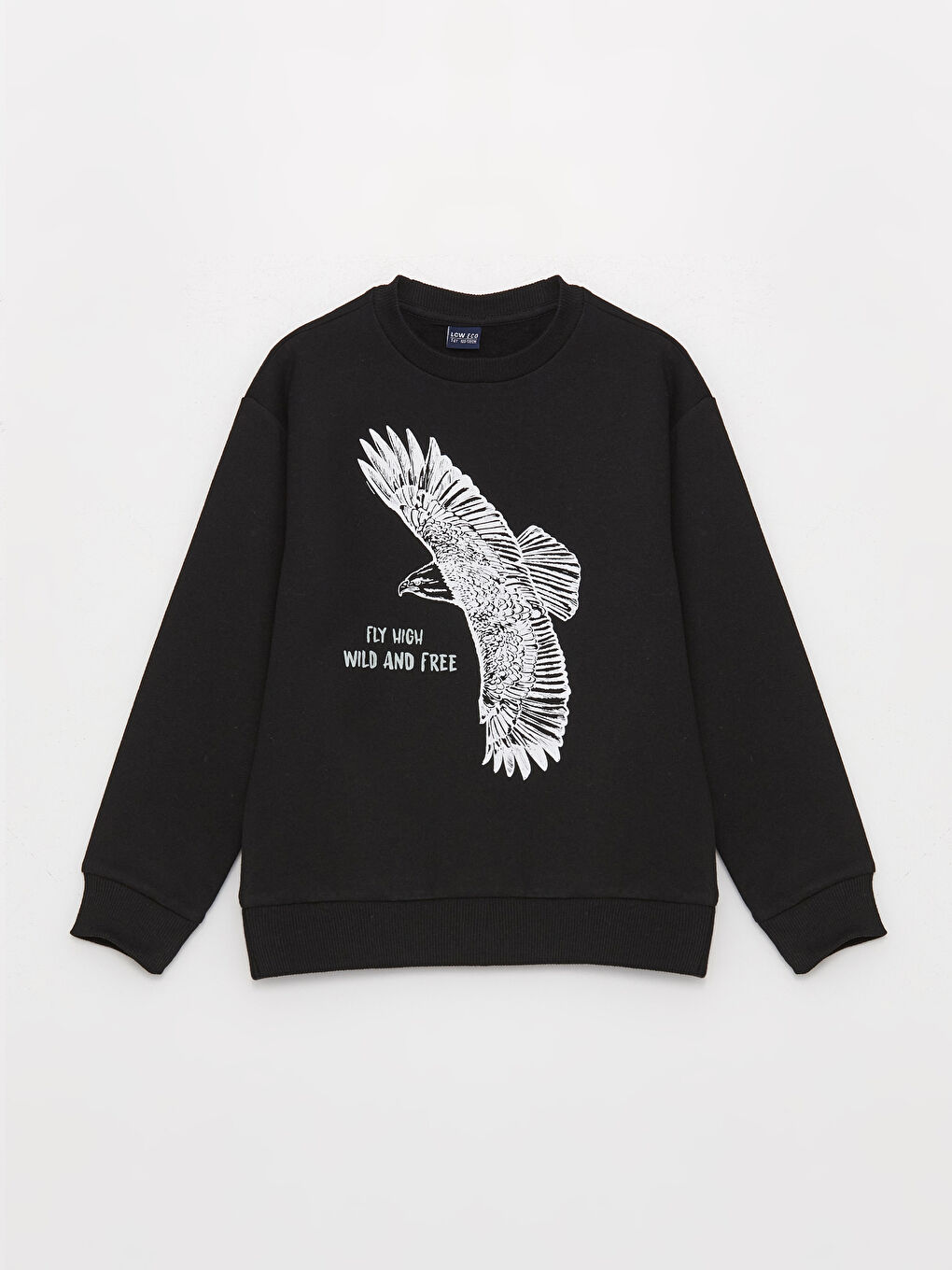 LCW ECO Siyah Rahat Kalıp Bisiklet Yaka Baskılı Erkek Çocuk Sweatshirt