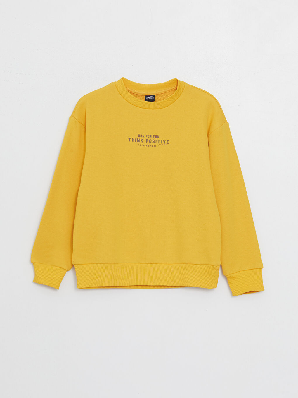 Sarı Bisiklet Yaka Baskılı Uzun Kollu Erkek Çocuk Sweatshirt