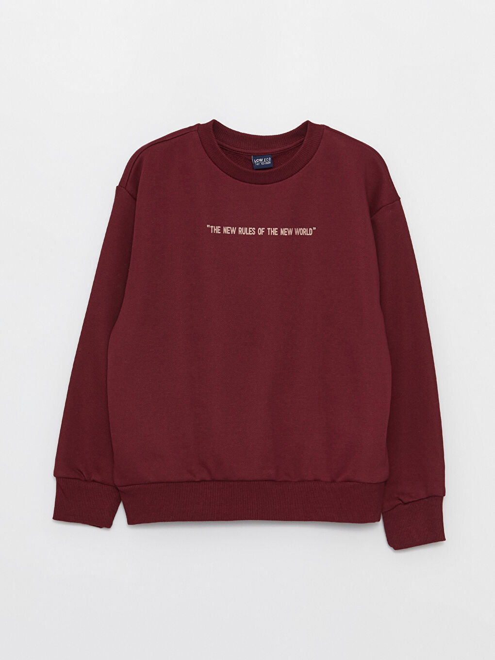 Bordo Bisiklet Yaka Baskılı Uzun Kollu Erkek Çocuk Sweatshirt