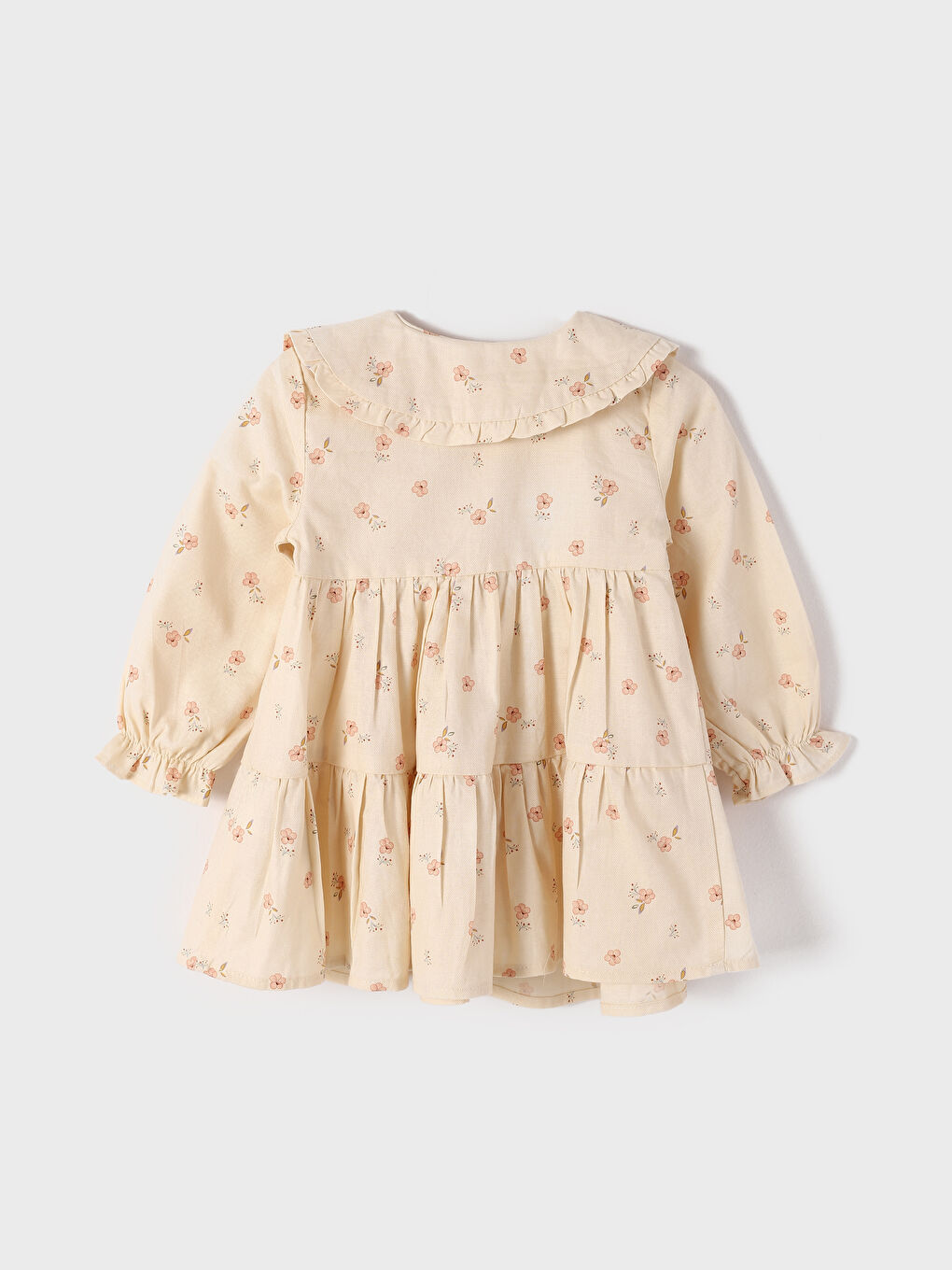 ბებე საყელო გრძელმკლავიანი ნაბეჭდი ახალშობილი გოგონას კაბა და თმის საკრავი 2 ცალიანი ნაკრები-4