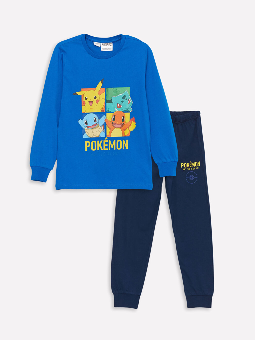 LCW Kids Mavi Bisiklet Yaka Pokemon Baskılı Uzun Kollu Erkek Çocuk Pijama Takımı