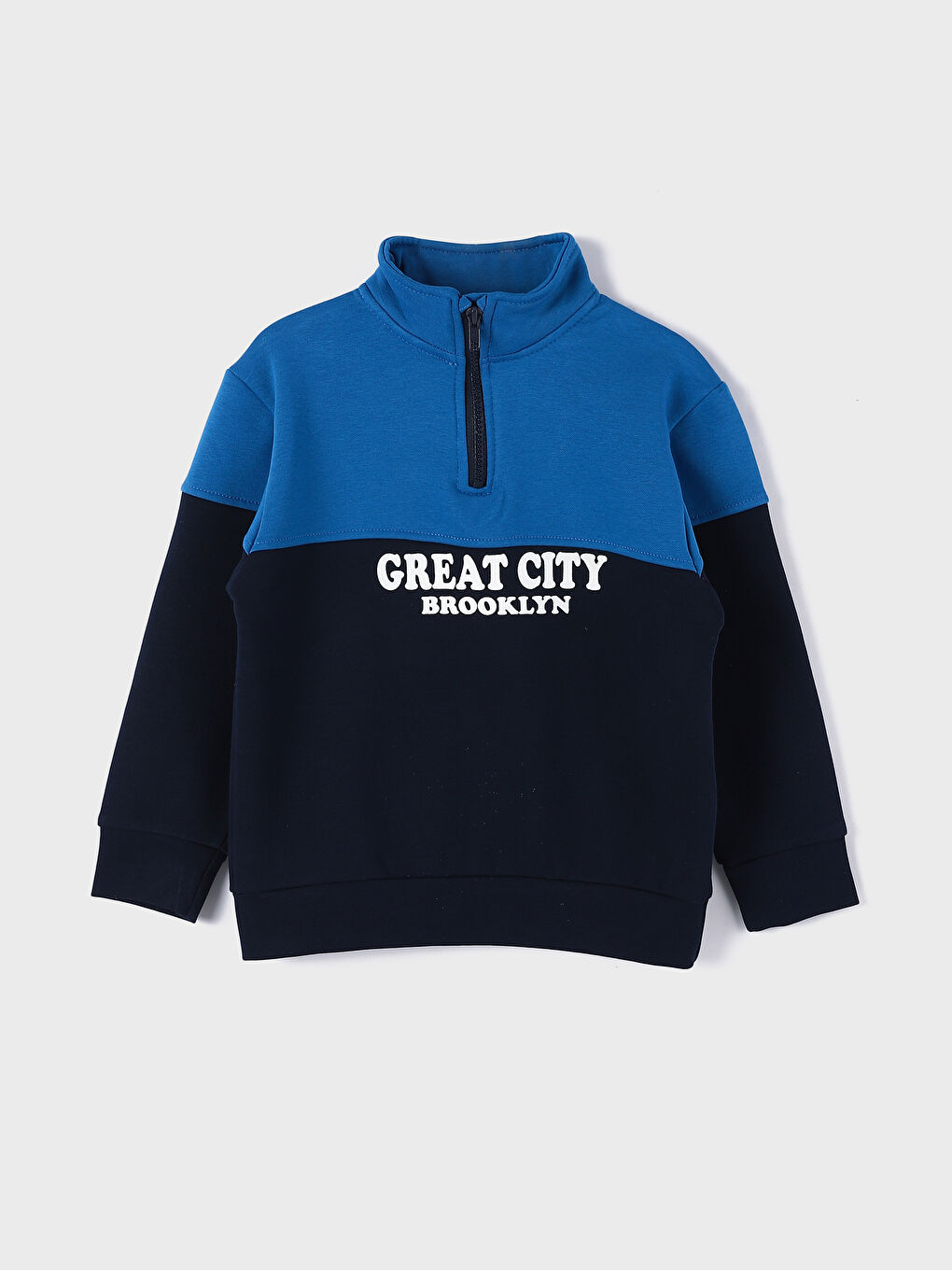 سويت شيرت بسحاب للأولاد بياقة قمع وكم طويل مطبوع