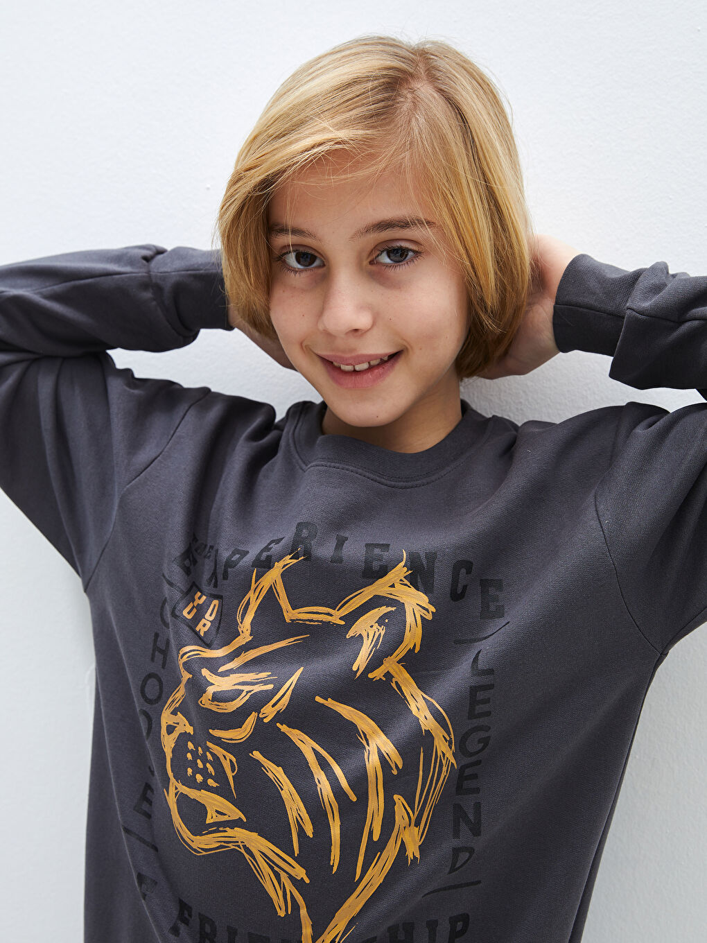 Rahat Kalıp Bisiklet Yaka Baskılı Erkek Çocuk Sweatshirt